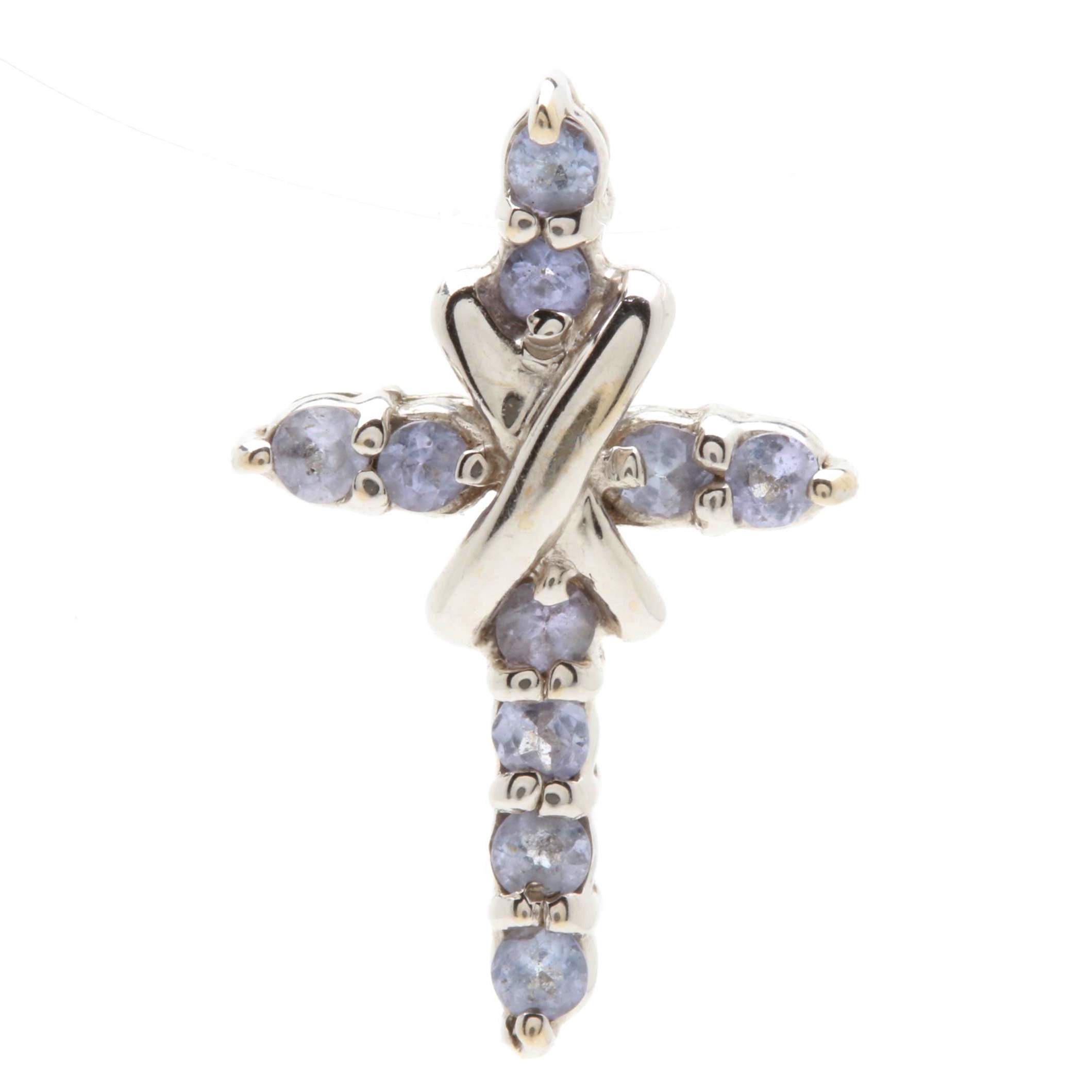 14K White Gold Tanzanite Cross Pendant