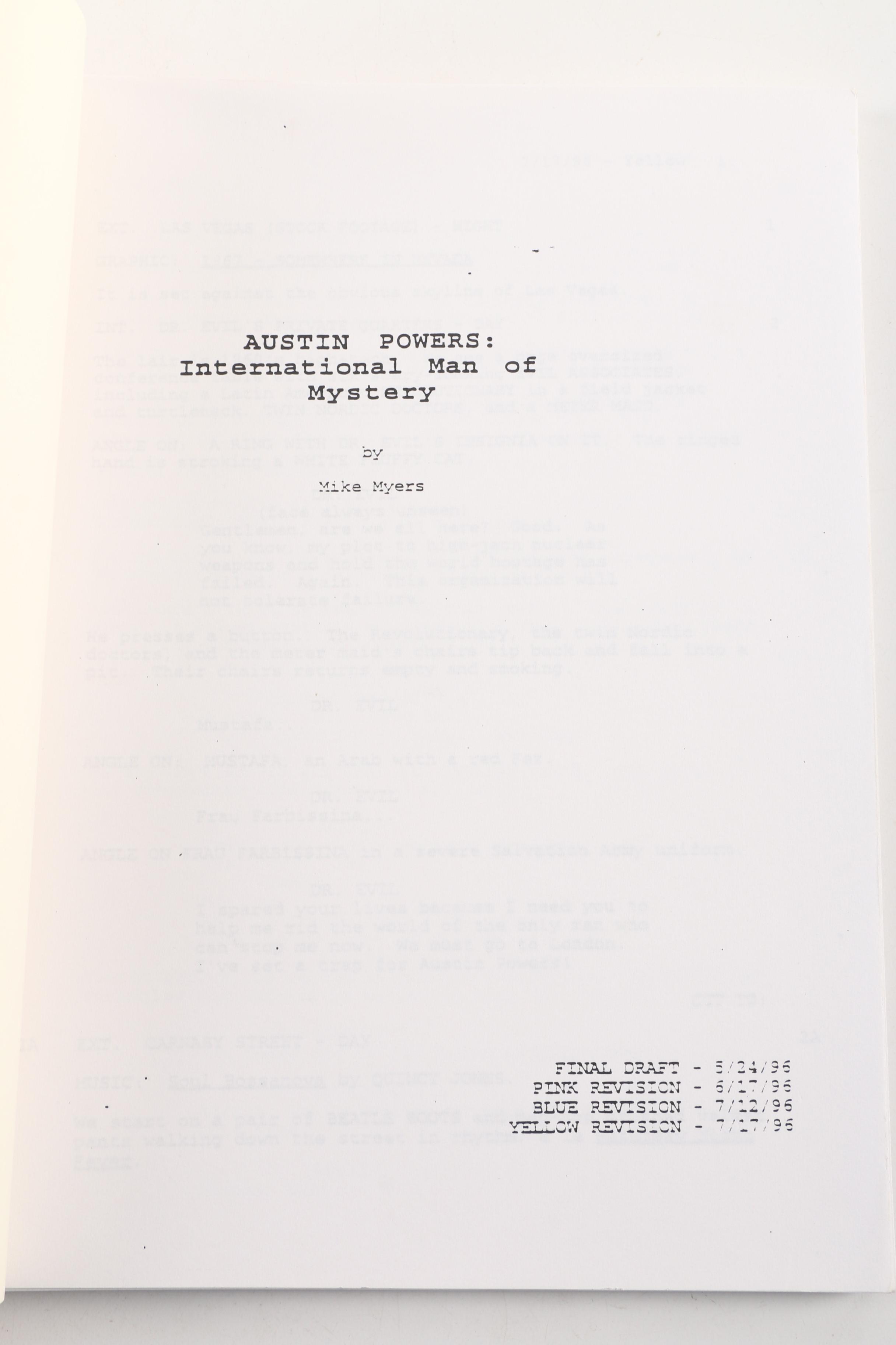 1996 "Austin Powers: International Man of Mystery" Script by Mike Myers