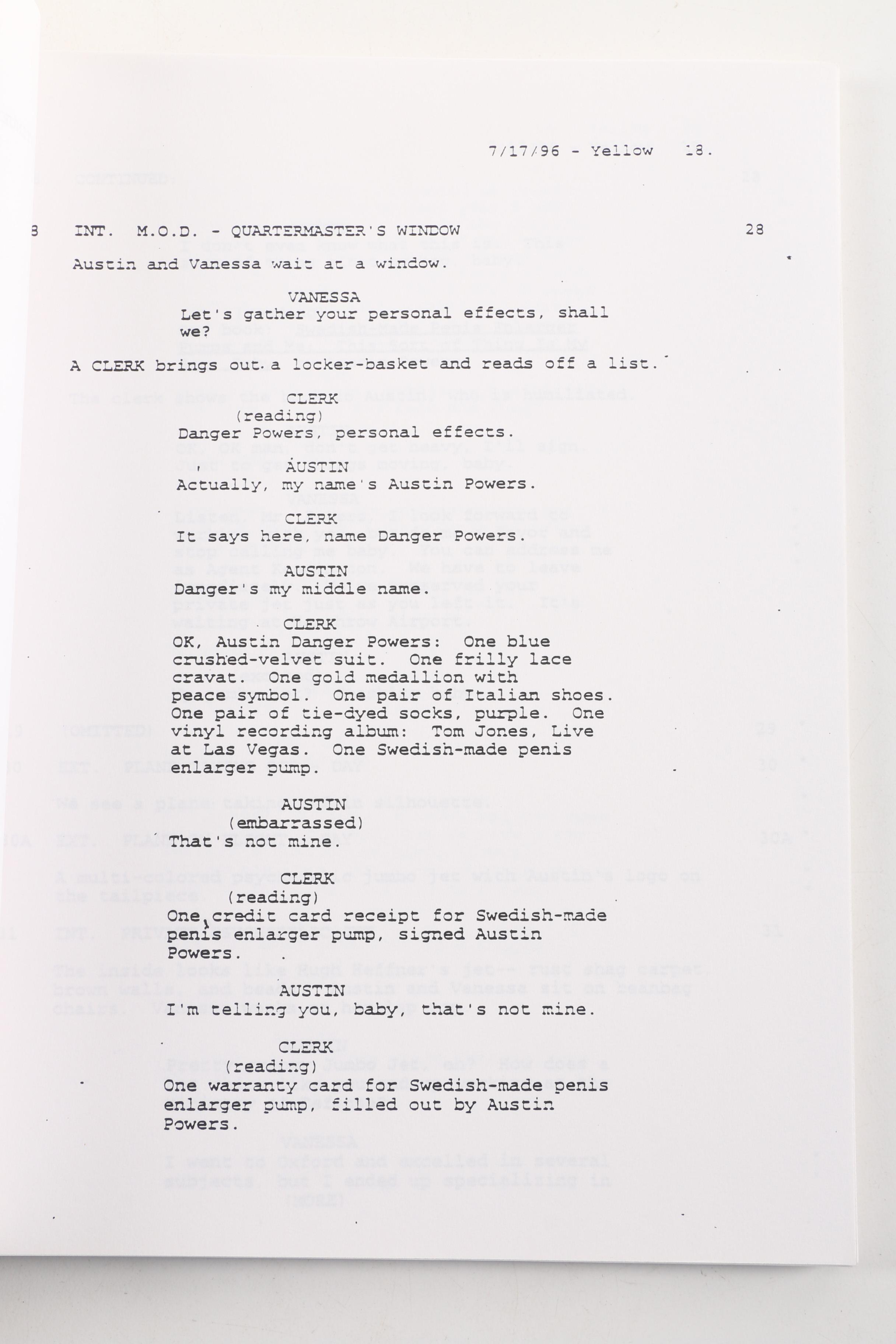 1996 "Austin Powers: International Man of Mystery" Script by Mike Myers