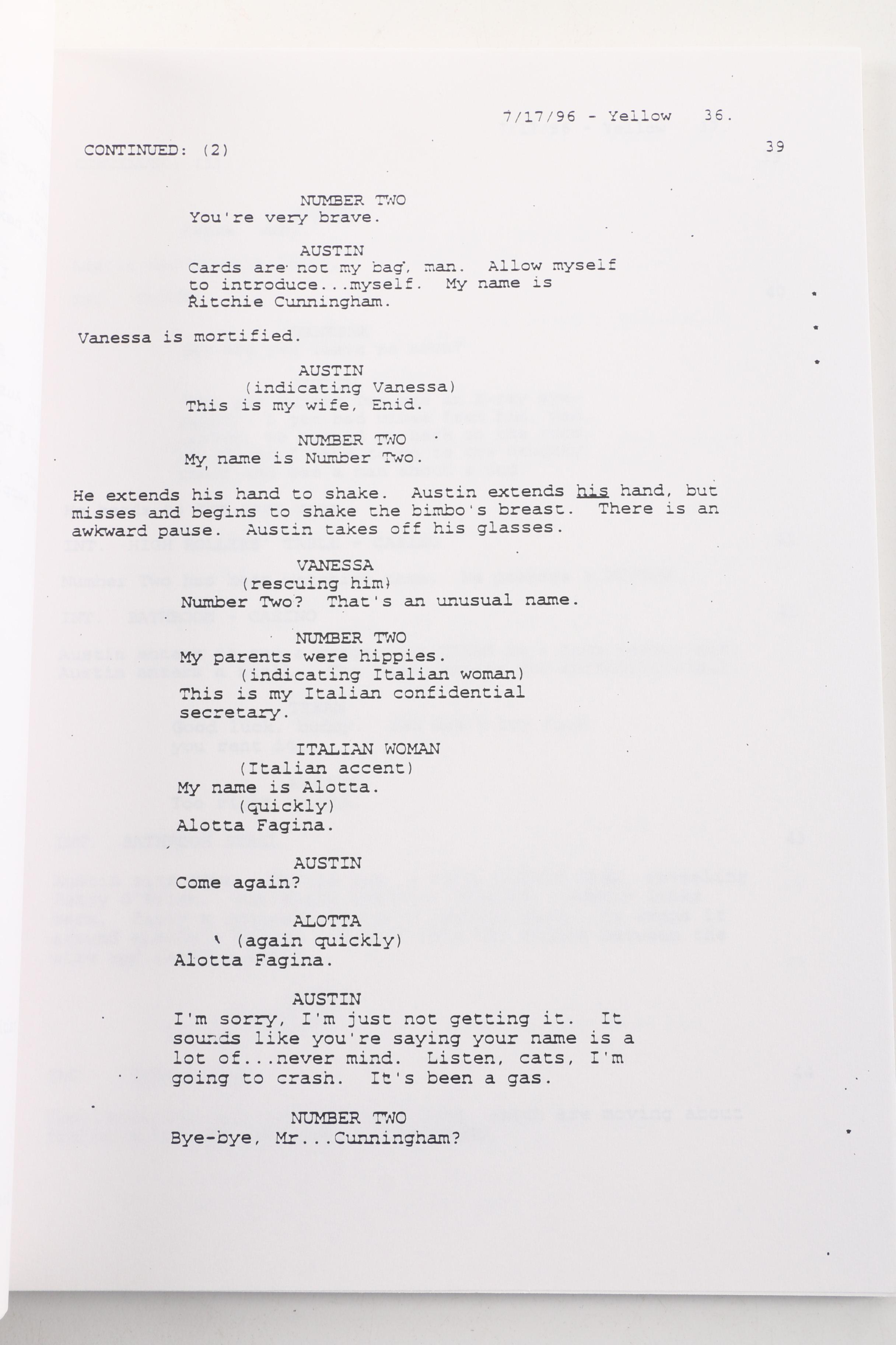 1996 "Austin Powers: International Man of Mystery" Script by Mike Myers