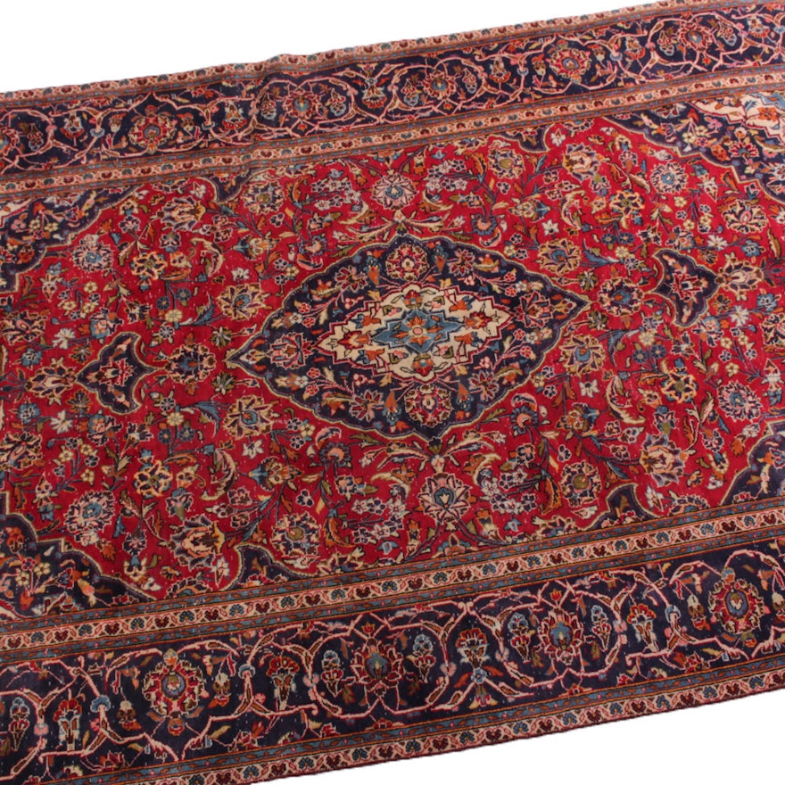 6'3 x 10'6 Hand-Knotted Vintage Persian Kashan Room Size Rug