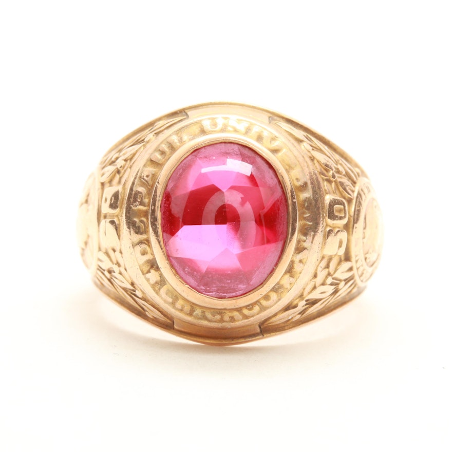 10K Yellow Gold Synthetic Spinel DePaul University Class Ring