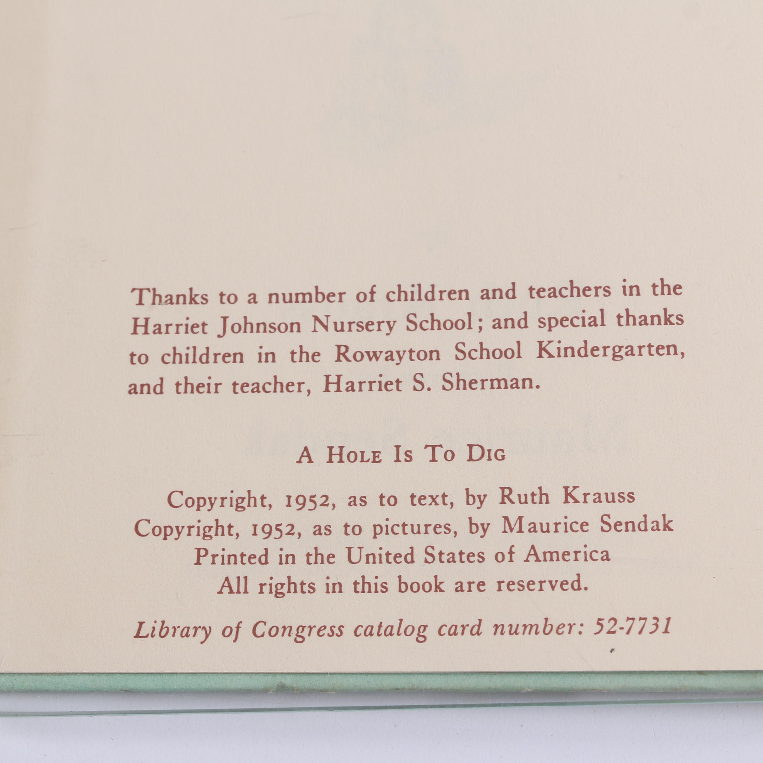 1952 "A Hole is To Dig" by Ruth Krauss with Illustrations by Maurice Sendak
