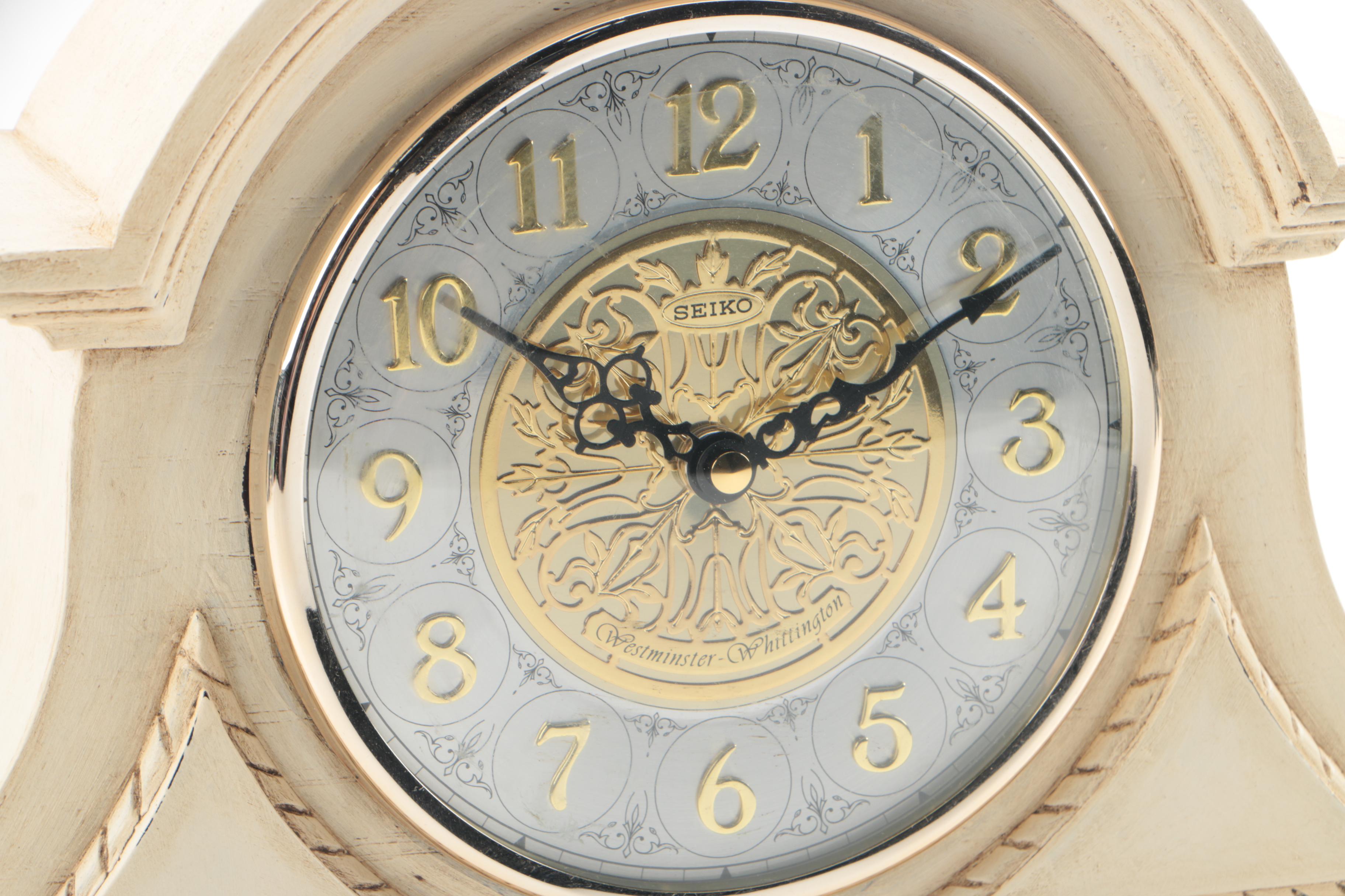 Neoclassical Style Seiko Wooden Tambour Mantel Clock with Chimes