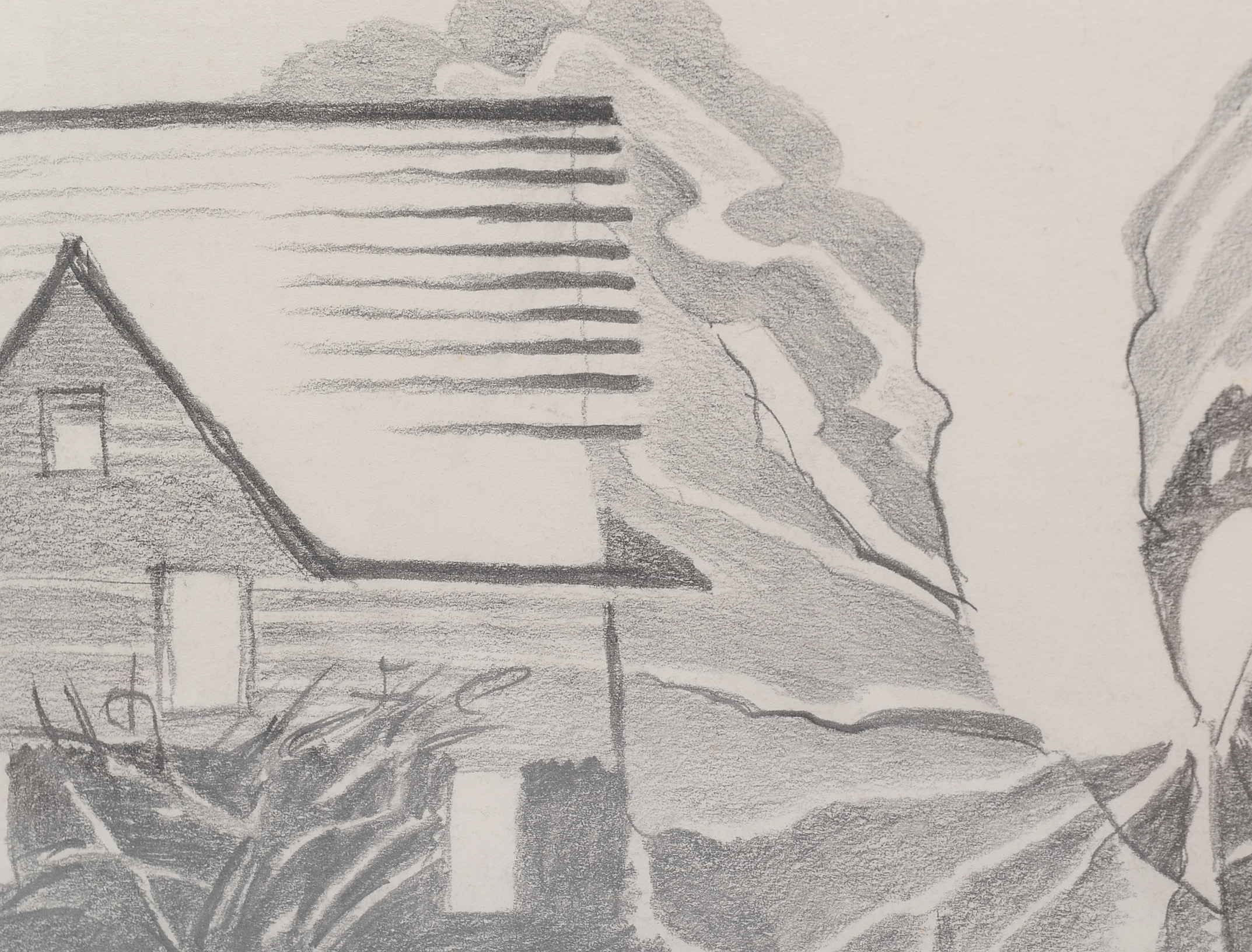 Carol Mathews Graphite Drawing on Paper of Pastoral Scene