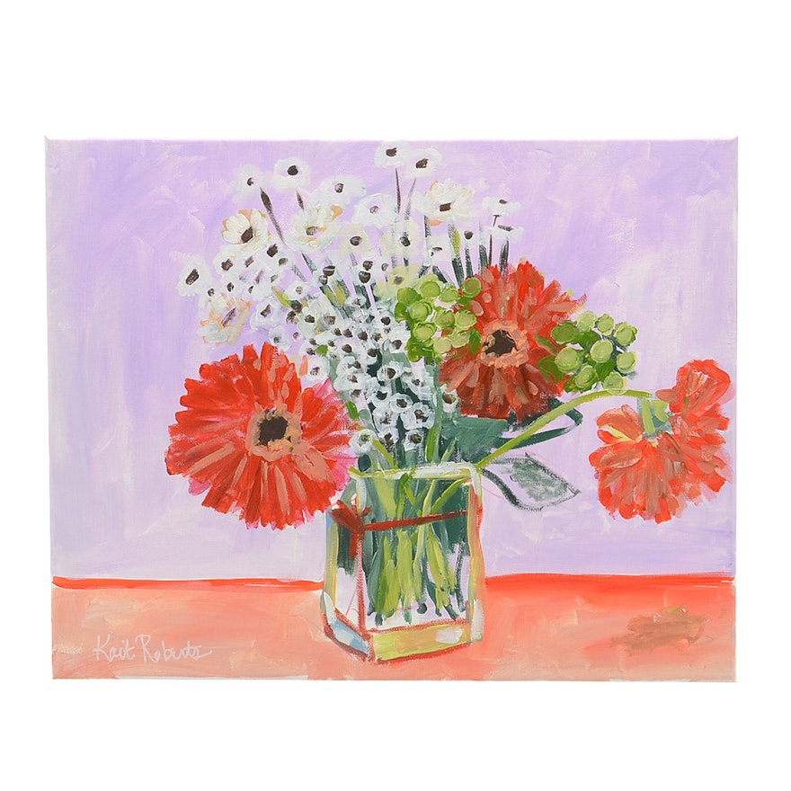 Kait Roberts Acrylic Painting on Canvas "Flowers for Belle No. 2"