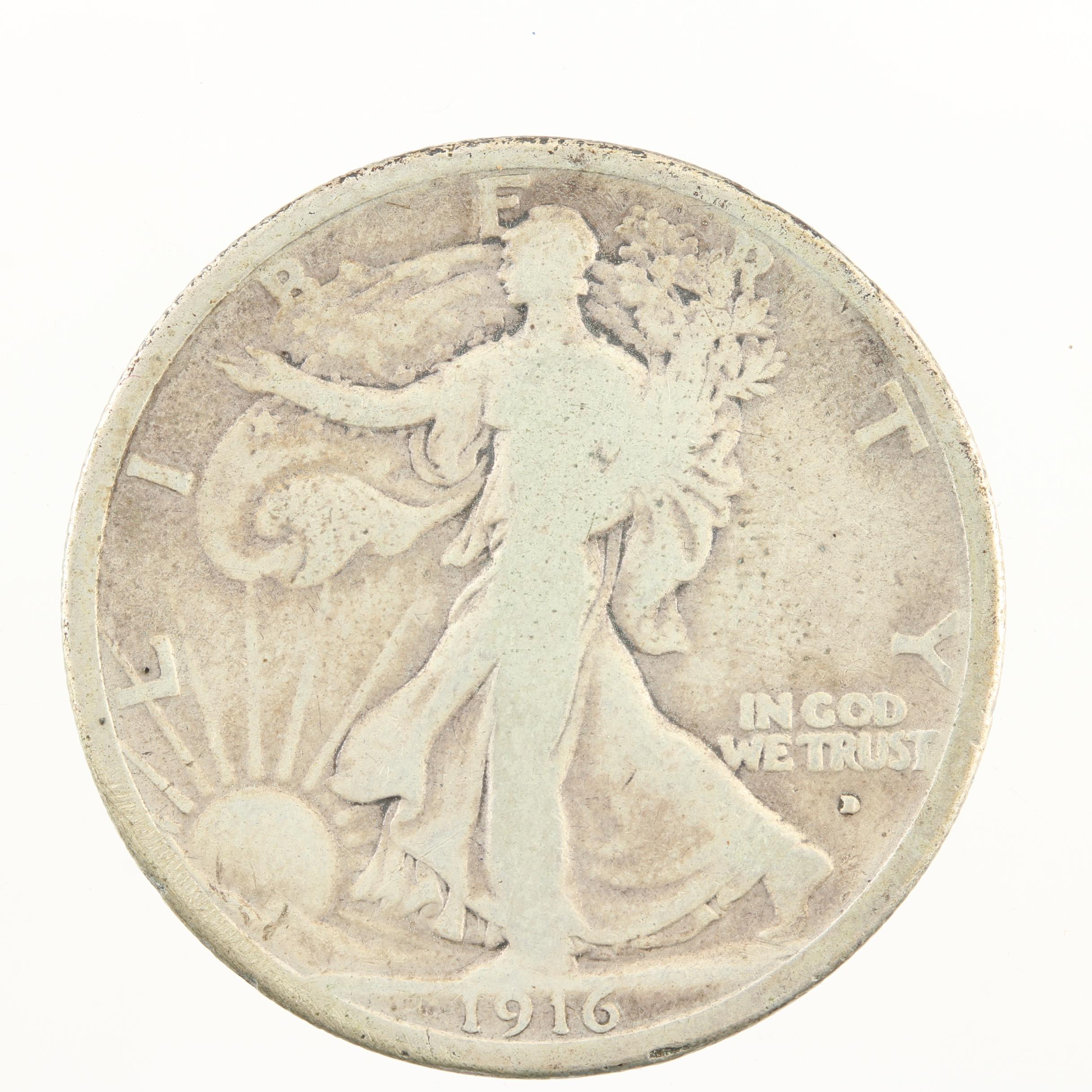 1916-D Walking Liberty Silver Half Dollar, Obverse Mint Mark Variety