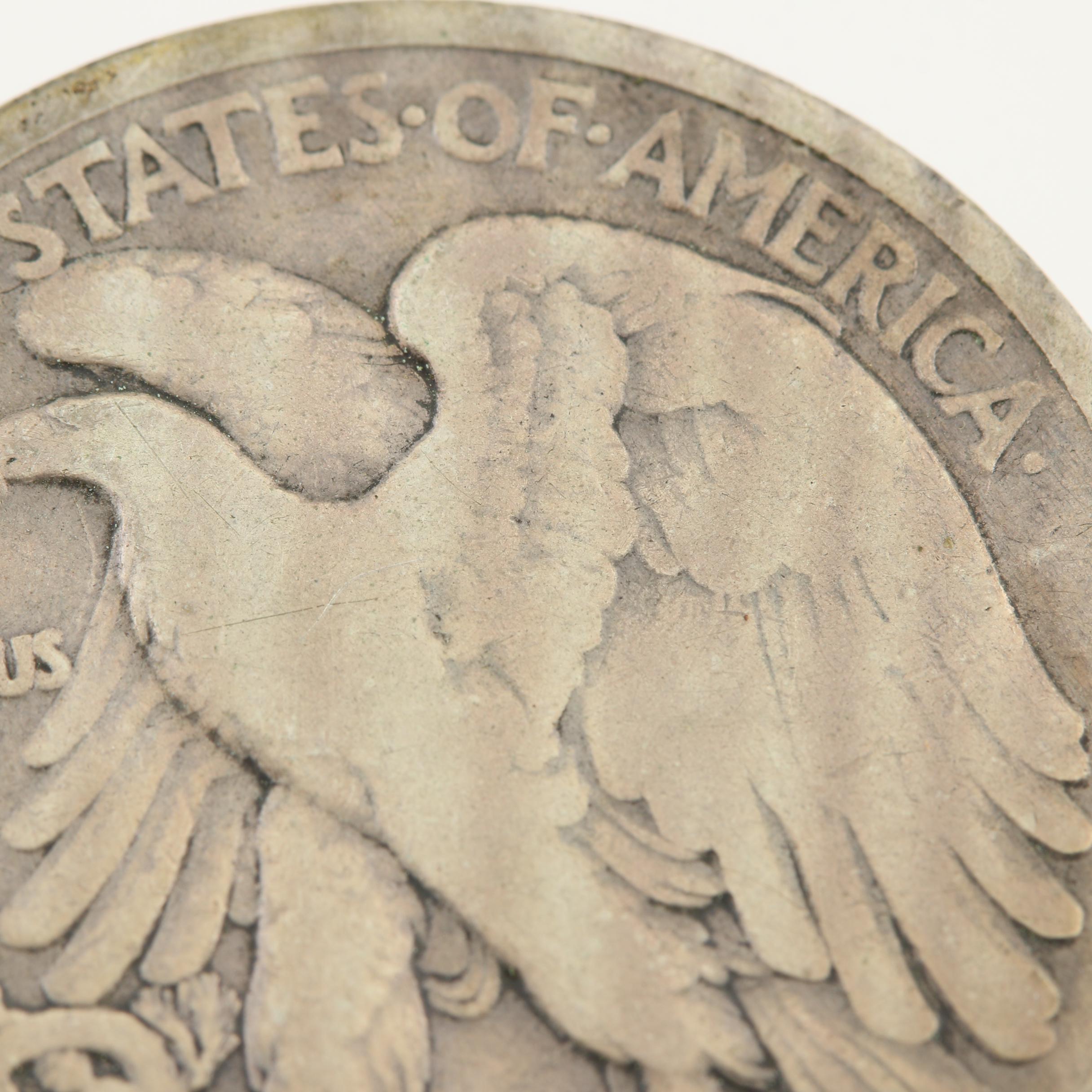 1916-D Walking Liberty Silver Half Dollar, Obverse Mint Mark Variety