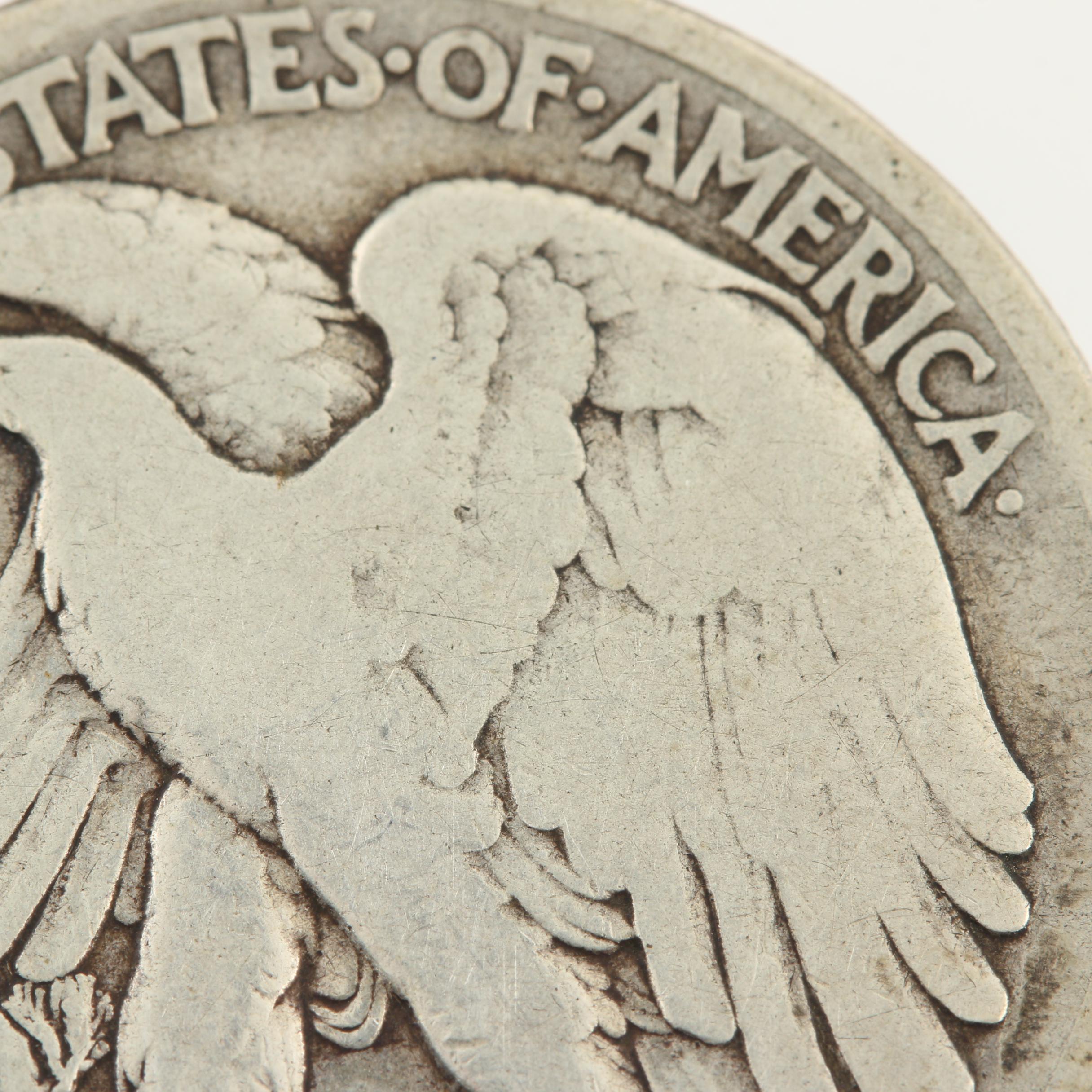 Key Date 1916-S Walking Liberty Silver Half Dollar, Obverse Mint Mark Variety