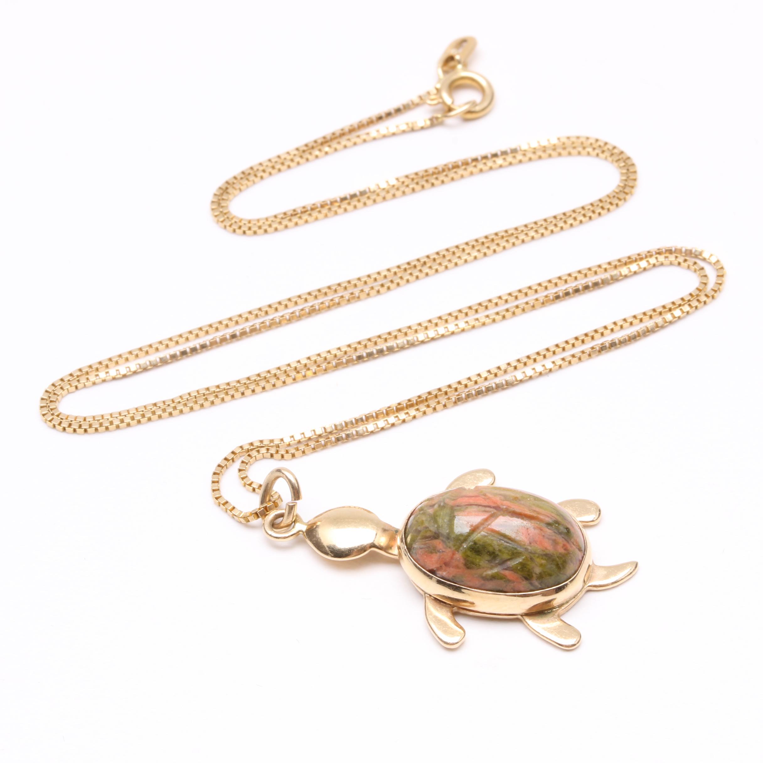14K Yellow Gold Unakite Necklace