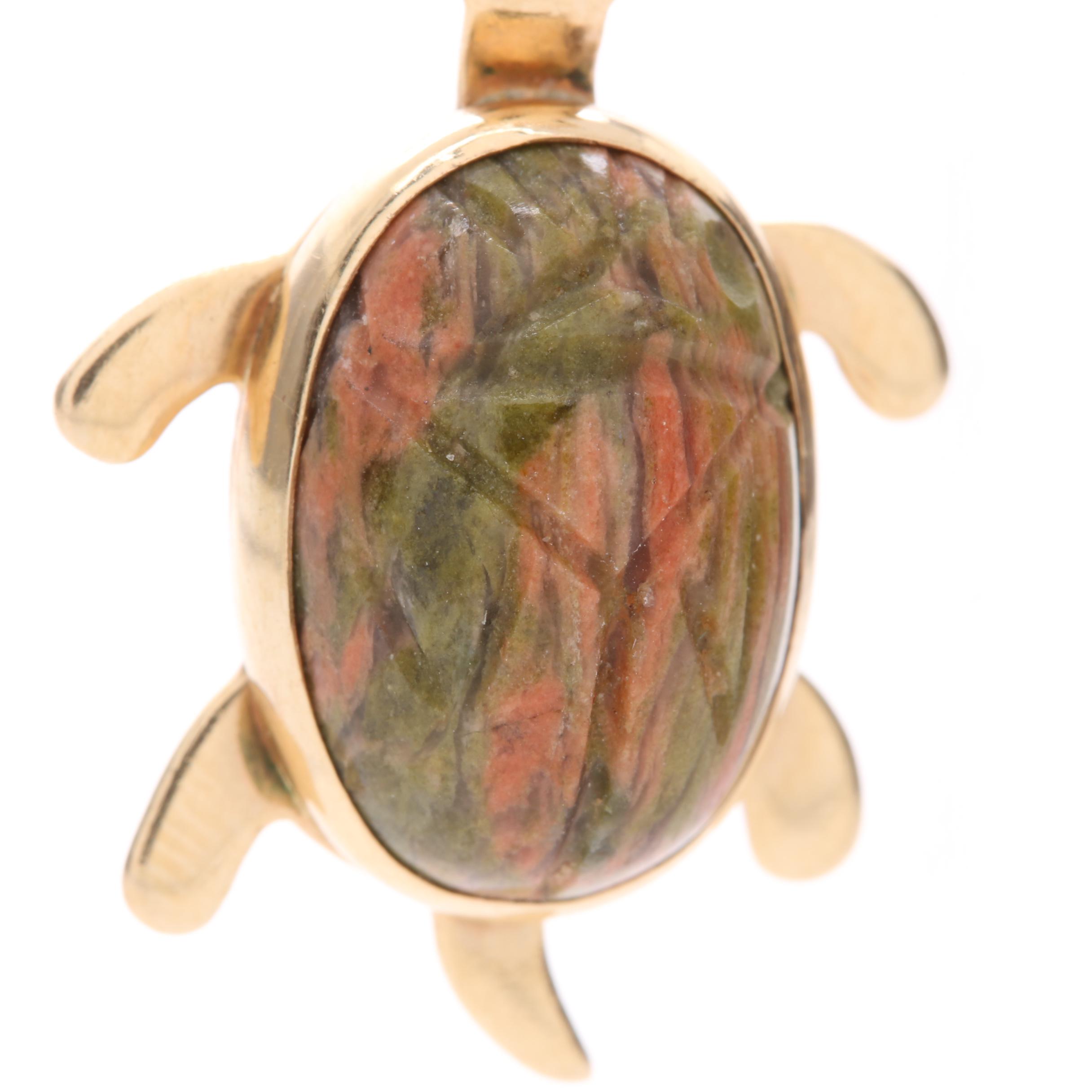 14K Yellow Gold Unakite Necklace