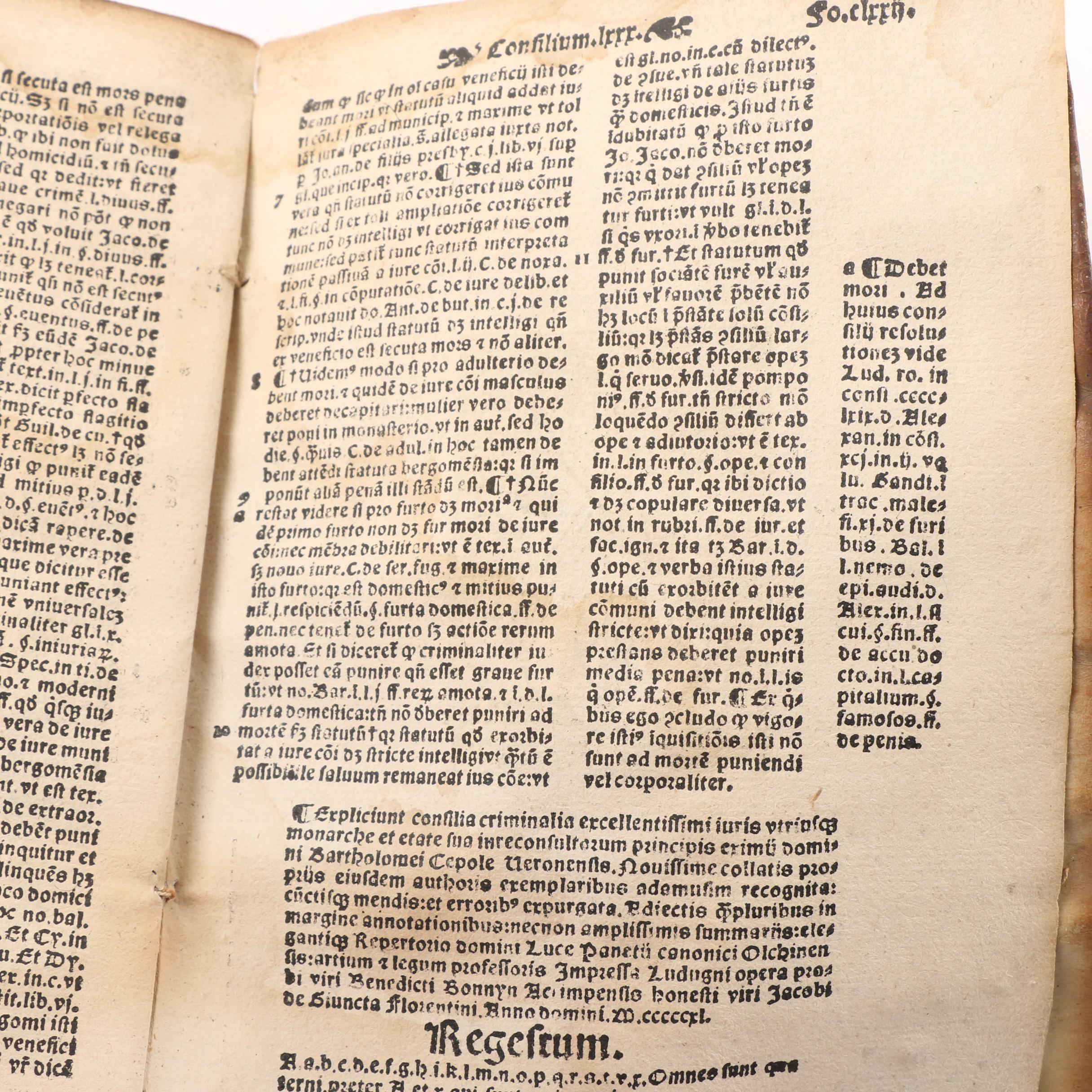1540 "Consilia Criminalia Celeberrimi" by Bartholomaeus Cepola