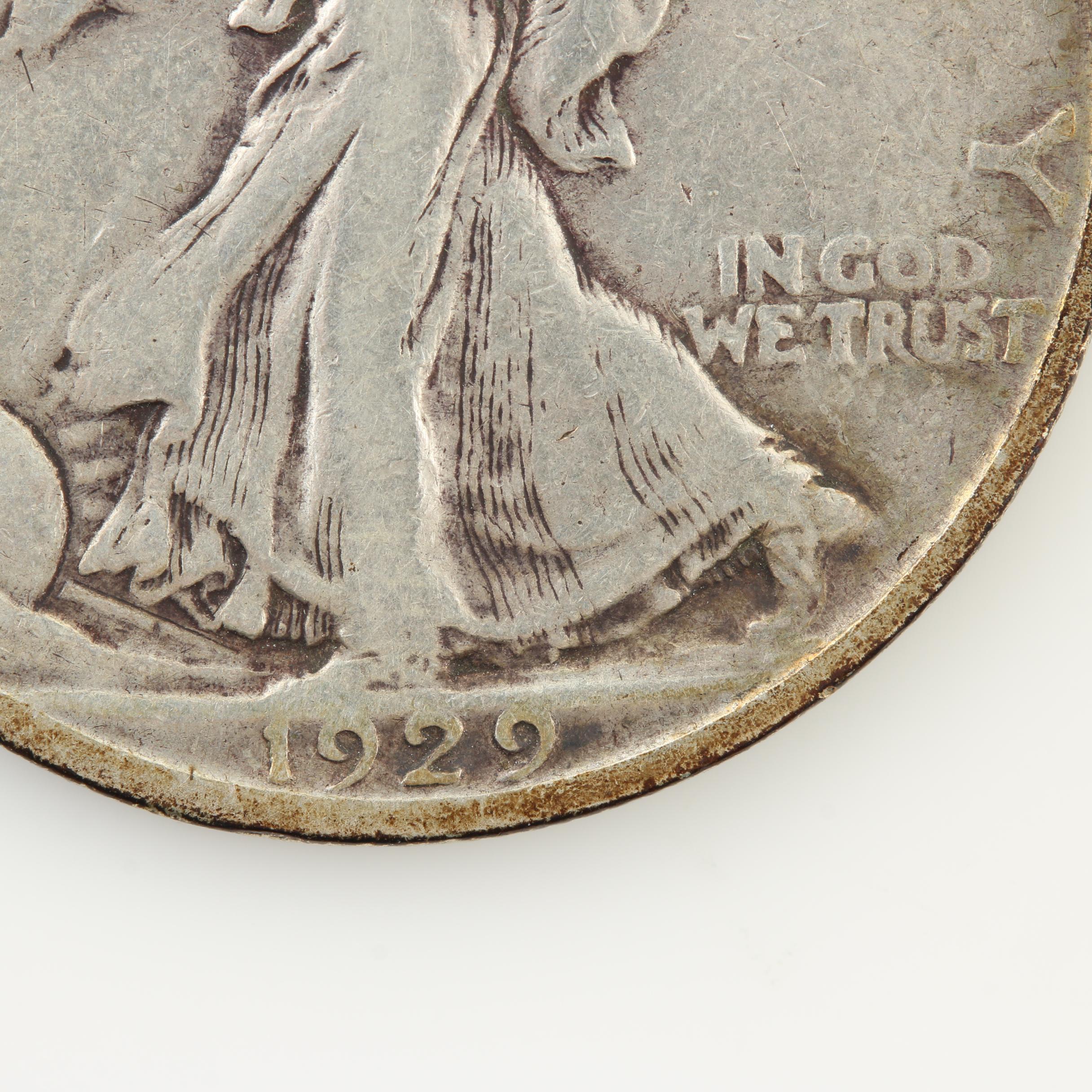 Five Walking Liberty Silver Half Dollars from the 1920s