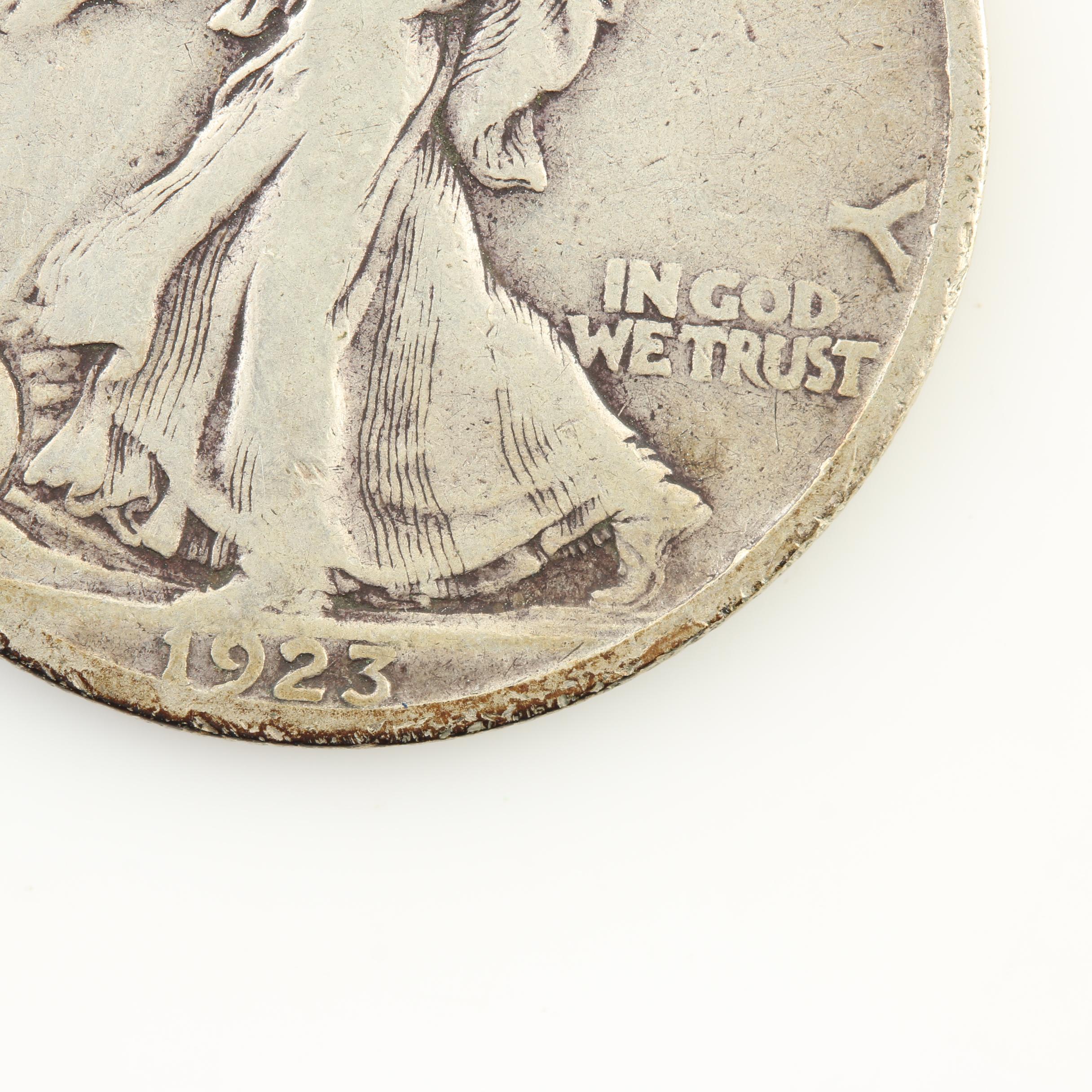 Five Walking Liberty Silver Half Dollars from the 1920s