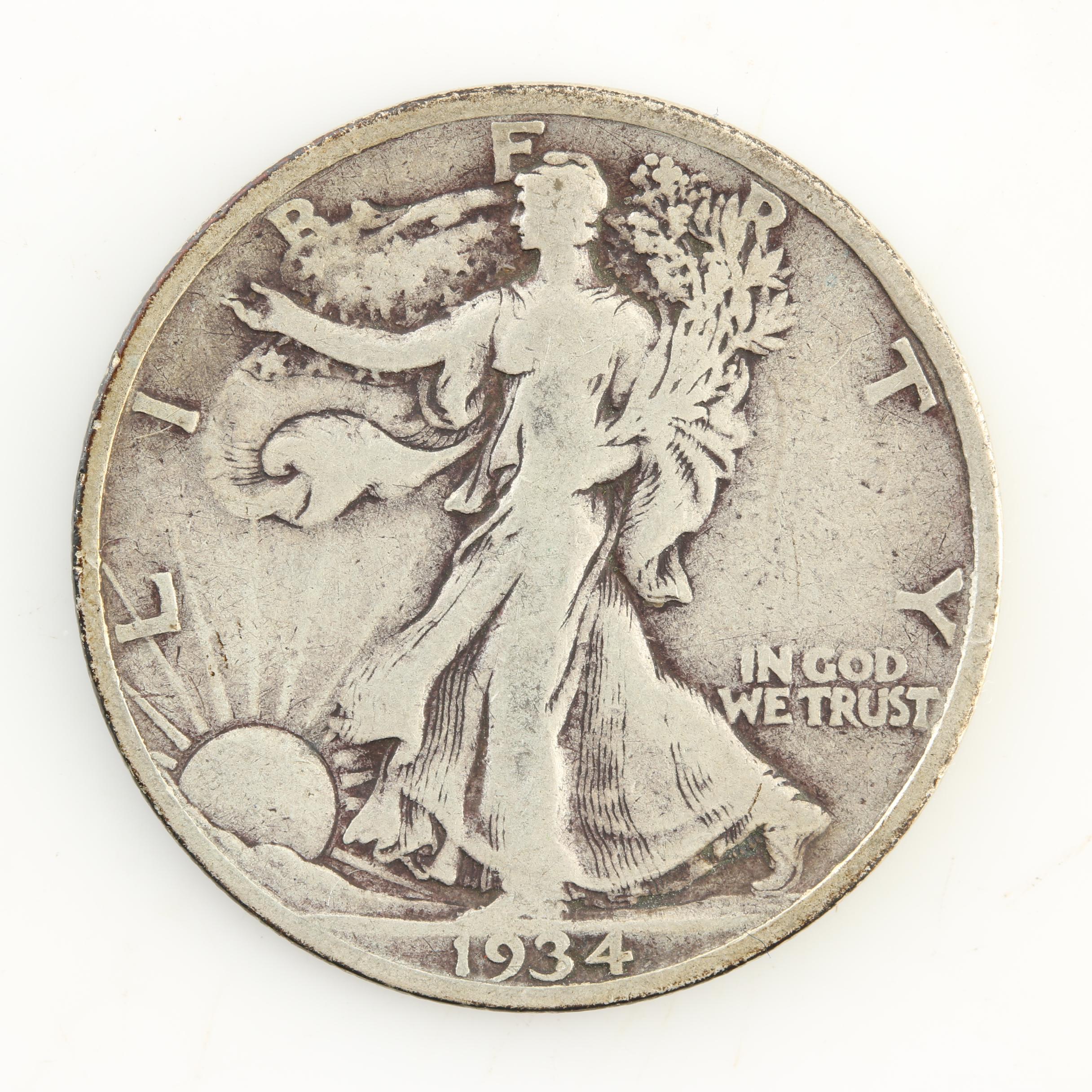Seven Walking Liberty Silver Half Dollars from the 1930s