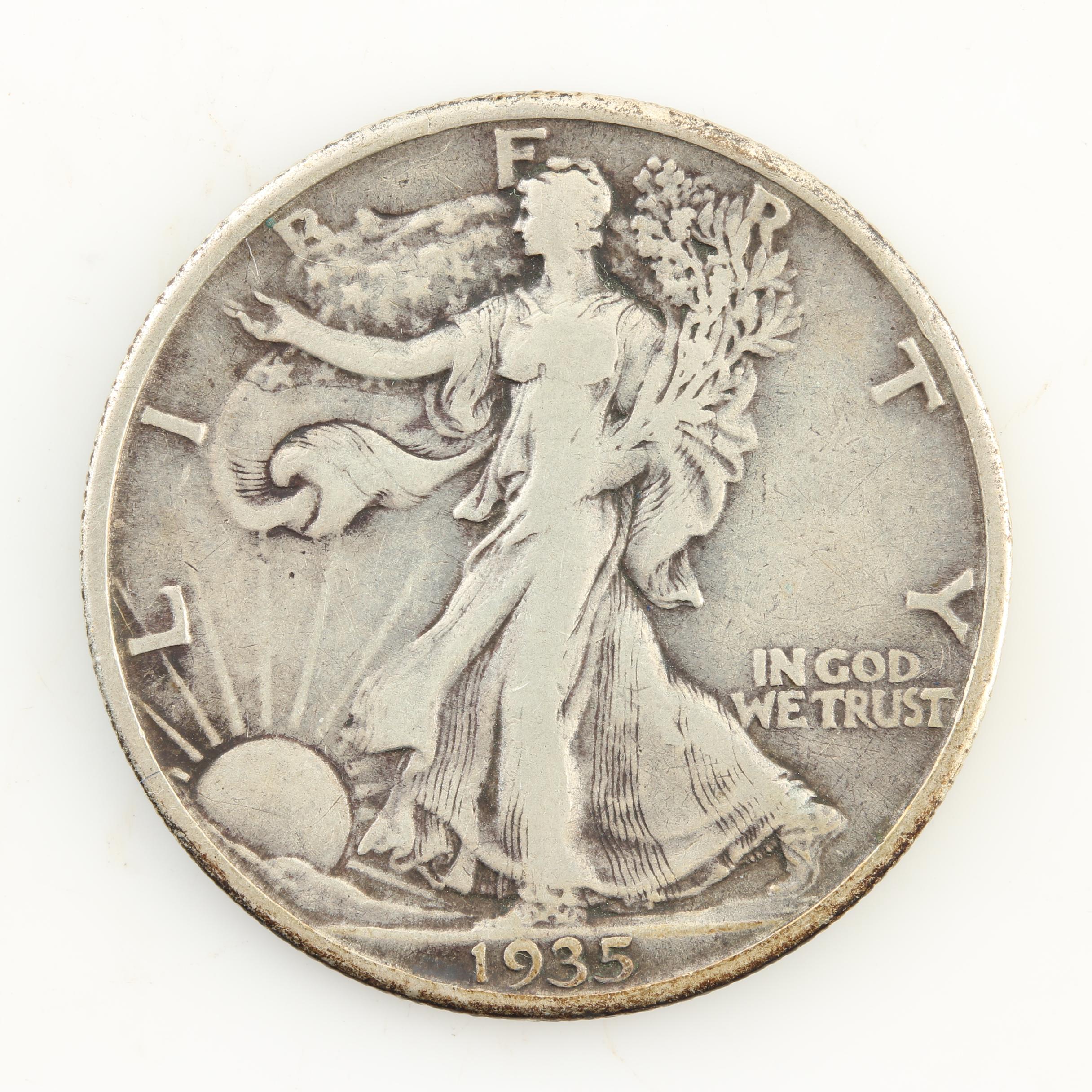 Seven Walking Liberty Silver Half Dollars from the 1930s