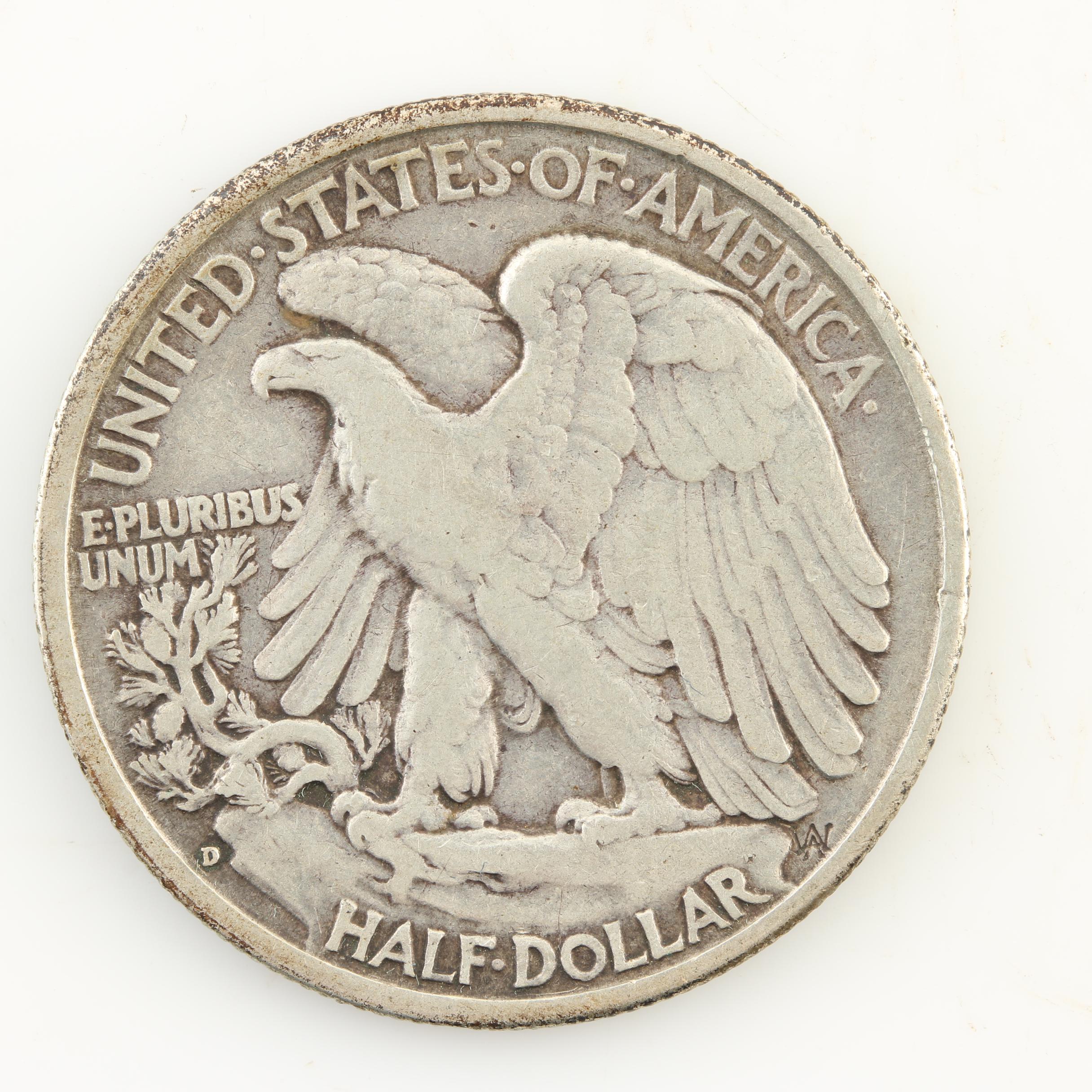 Seven Walking Liberty Silver Half Dollars from the 1930s