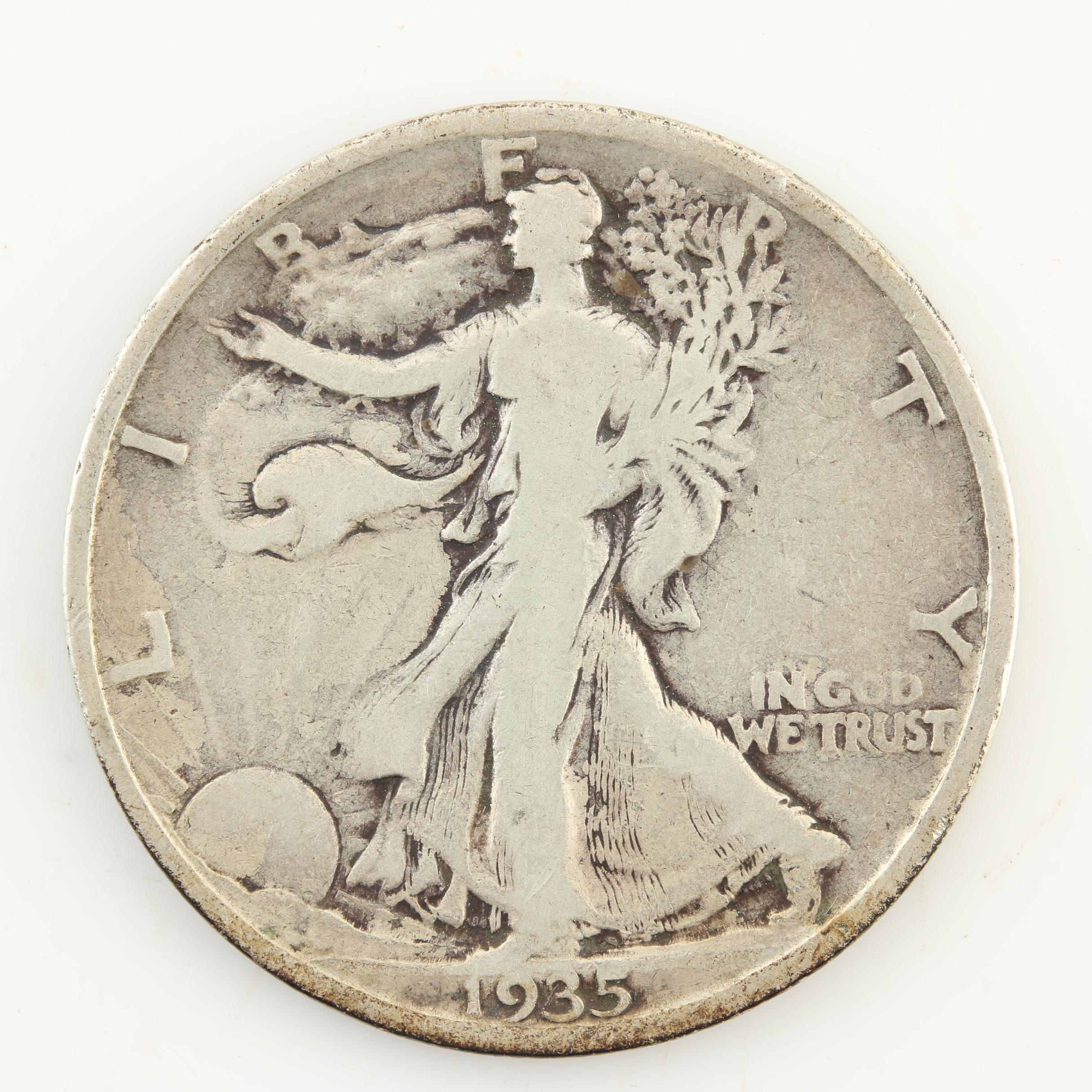 Seven Walking Liberty Silver Half Dollars from the 1930s