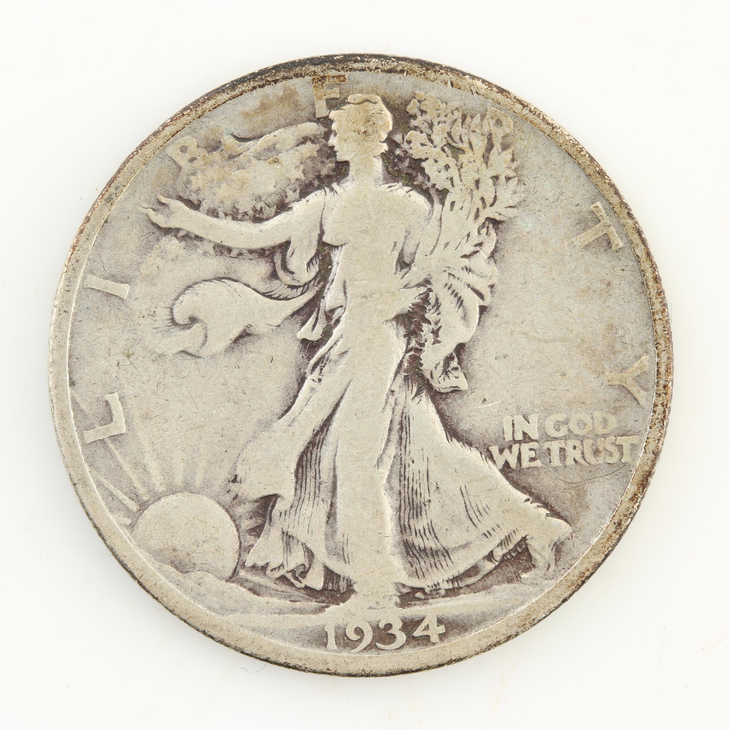 Seven Walking Liberty Silver Half Dollars from the 1930s