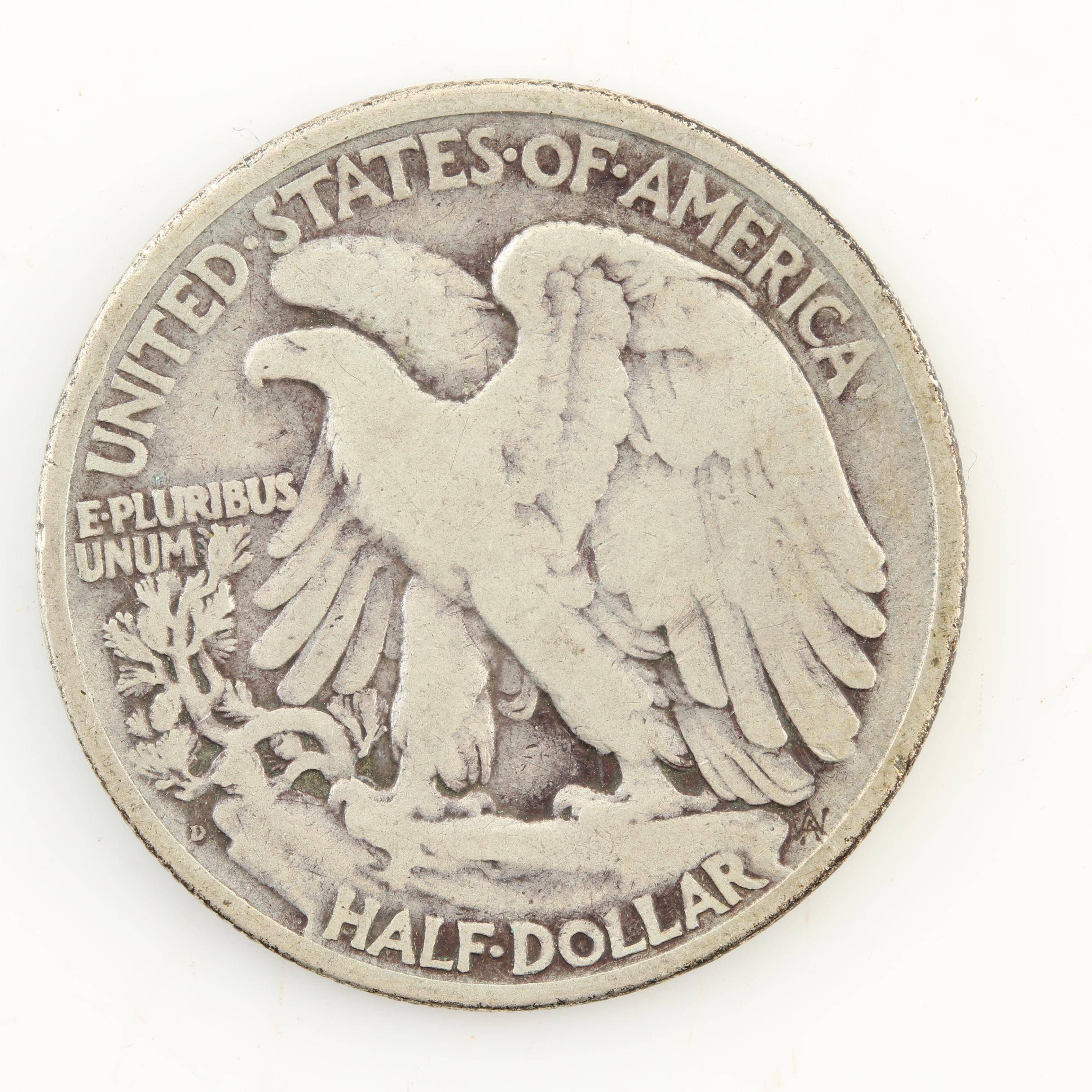 Seven Walking Liberty Silver Half Dollars from the 1930s