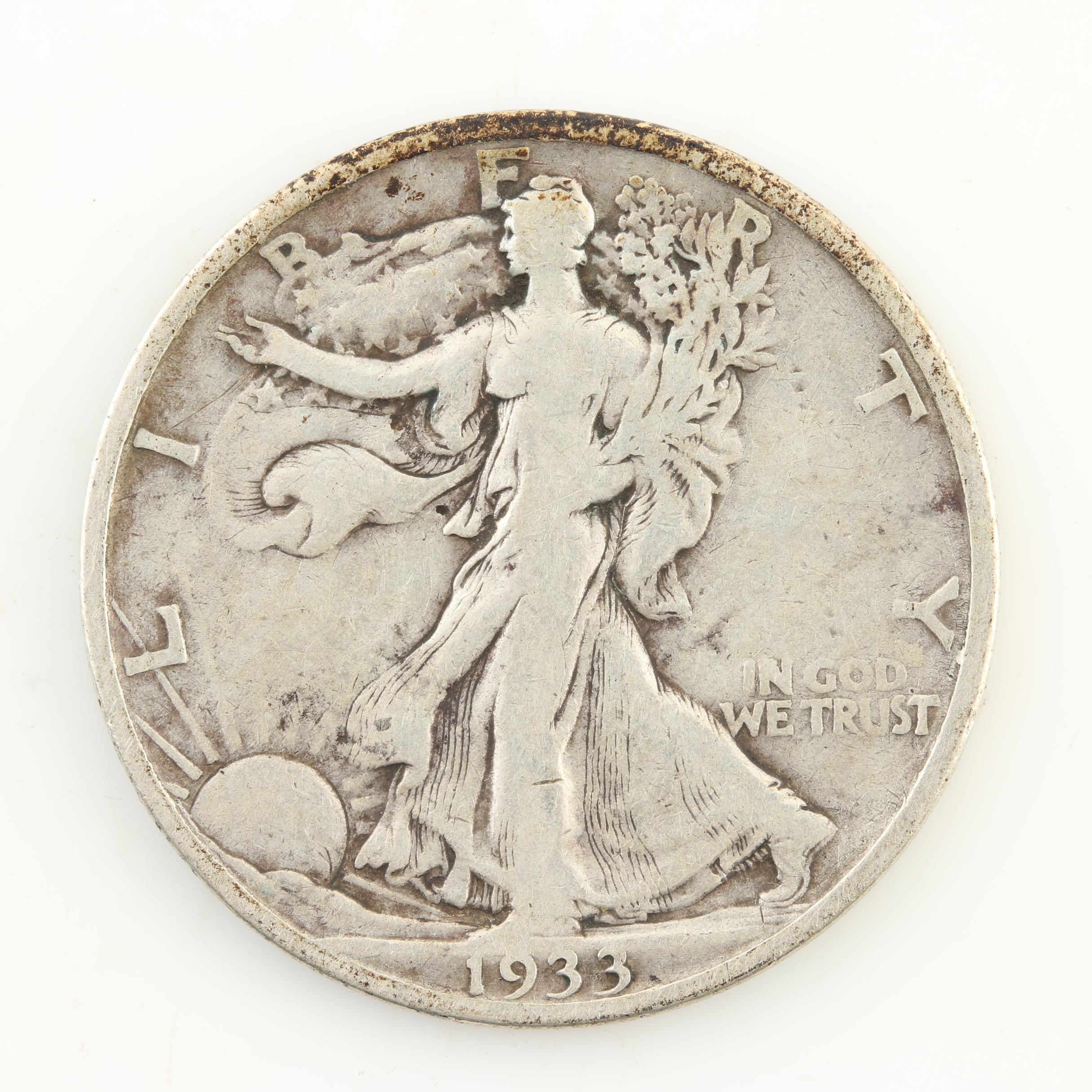 Seven Walking Liberty Silver Half Dollars from the 1930s