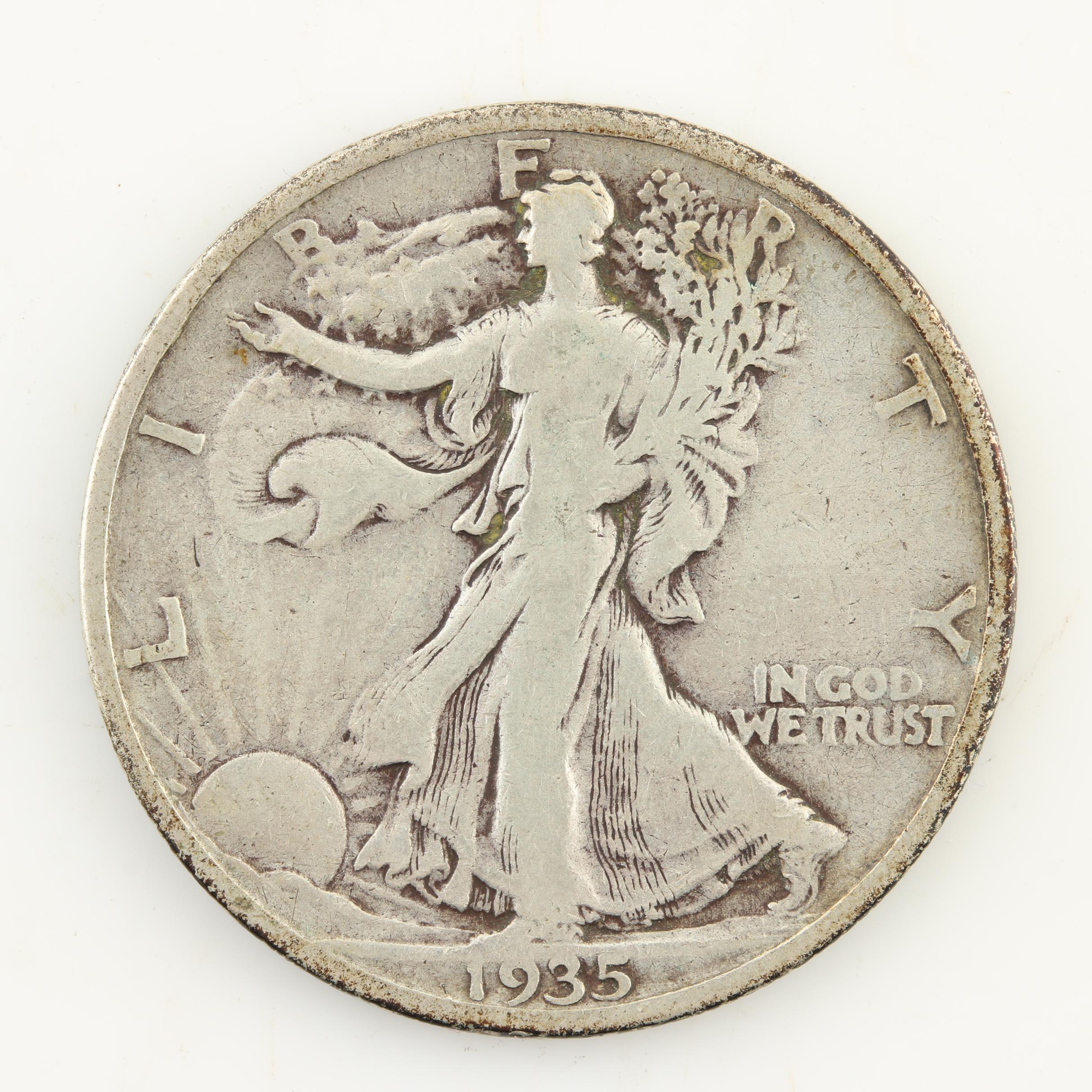 Seven Walking Liberty Silver Half Dollars from the 1930s