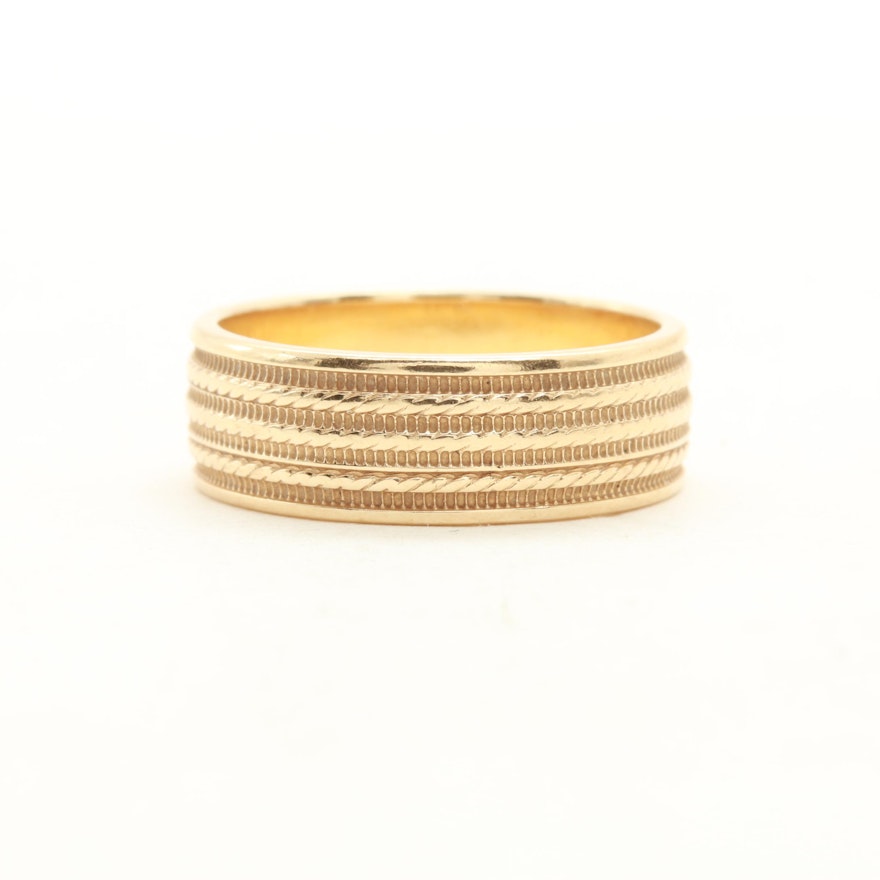 14K Yellow Gold Etched Gold Ring