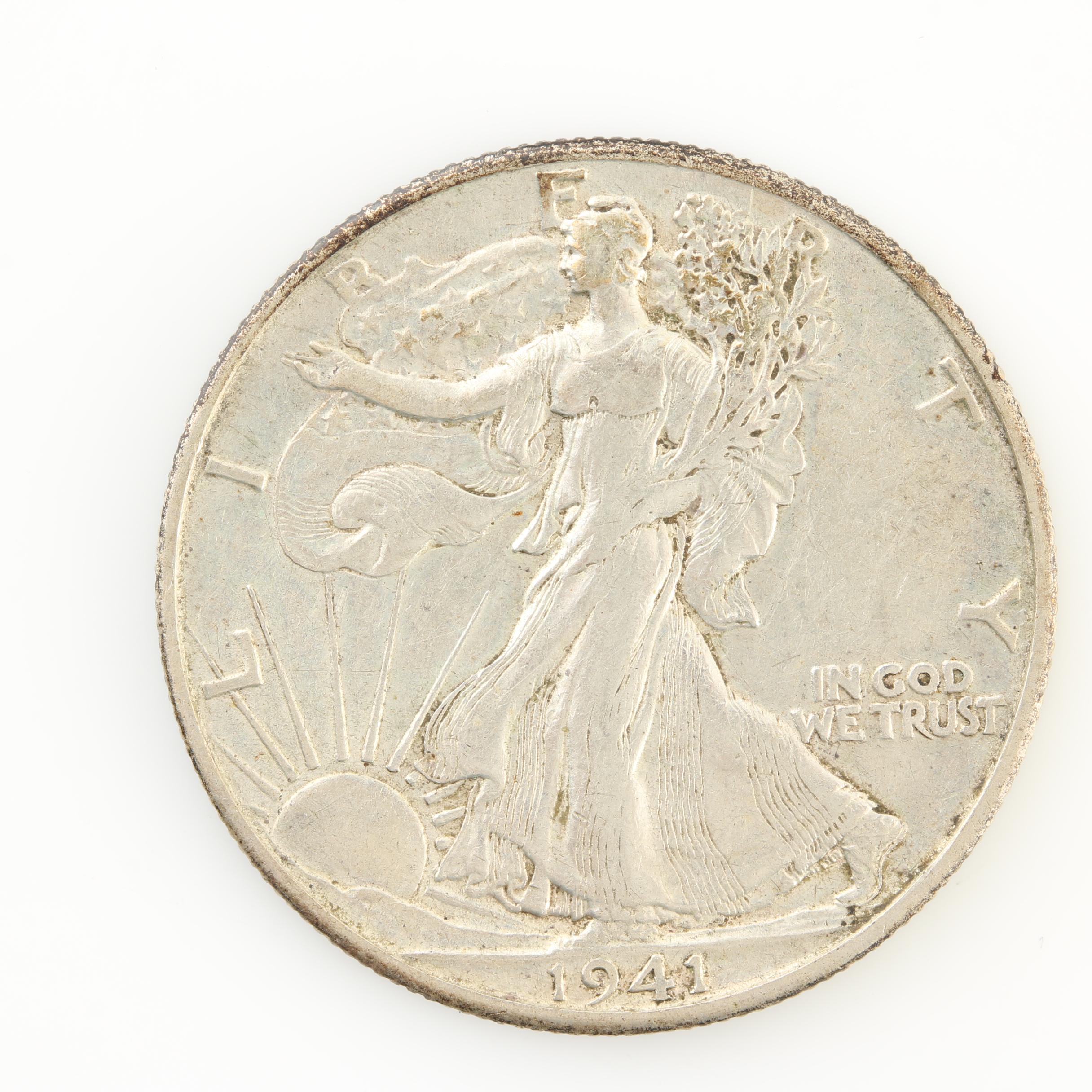 Eight Walking Liberty Silver Half Dollars from the Early 1940s