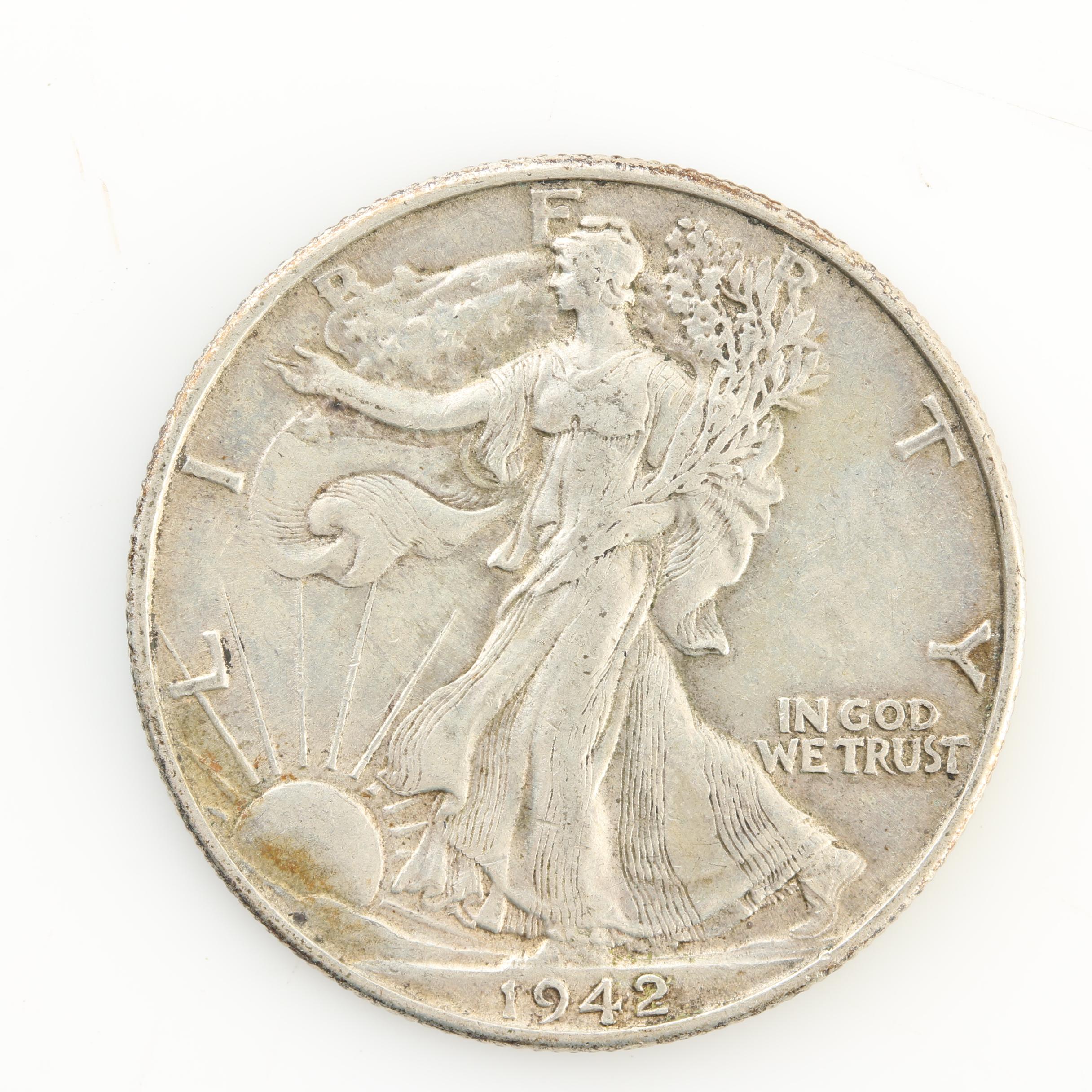 Eight Walking Liberty Silver Half Dollars from the Early 1940s
