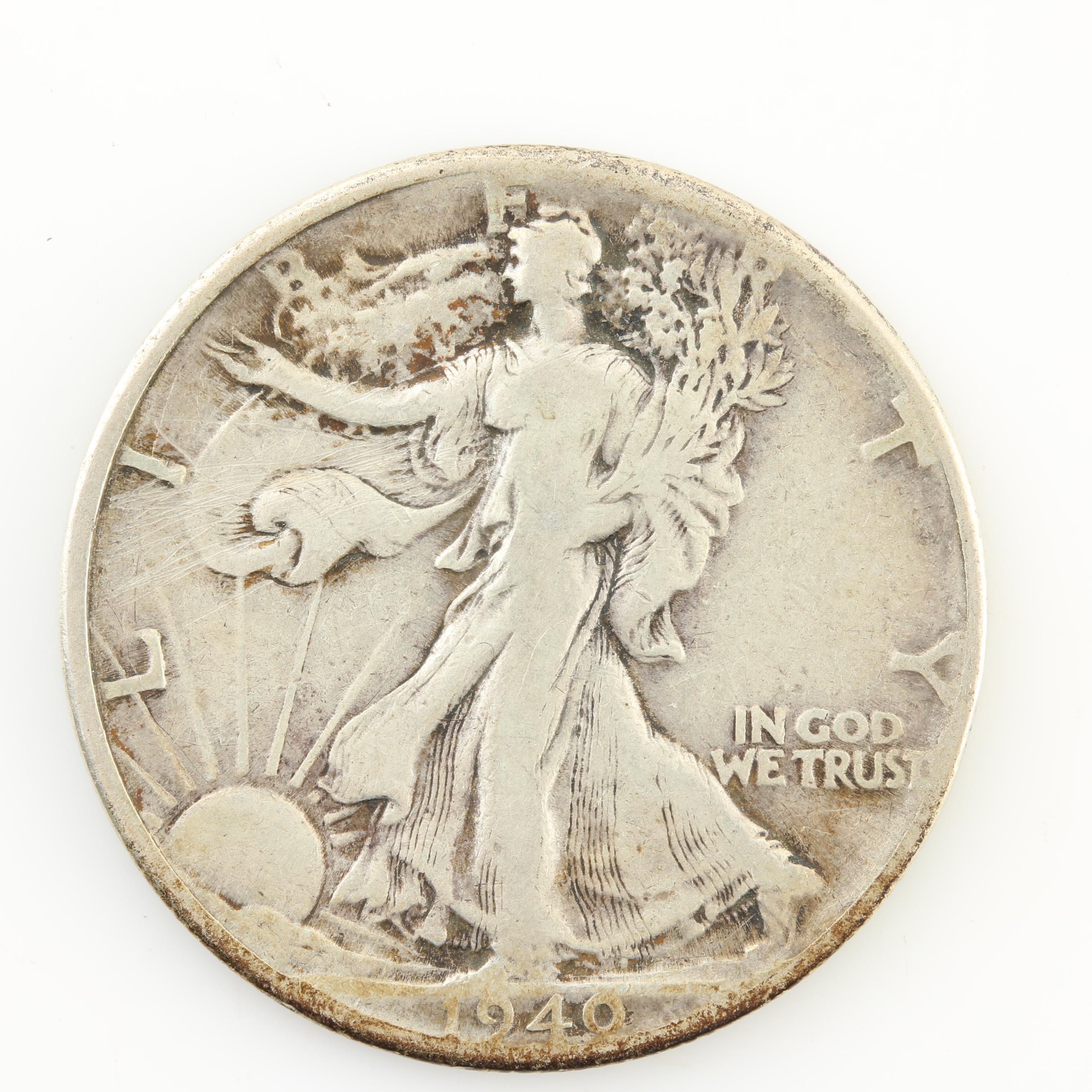 Eight Walking Liberty Silver Half Dollars from the Early 1940s