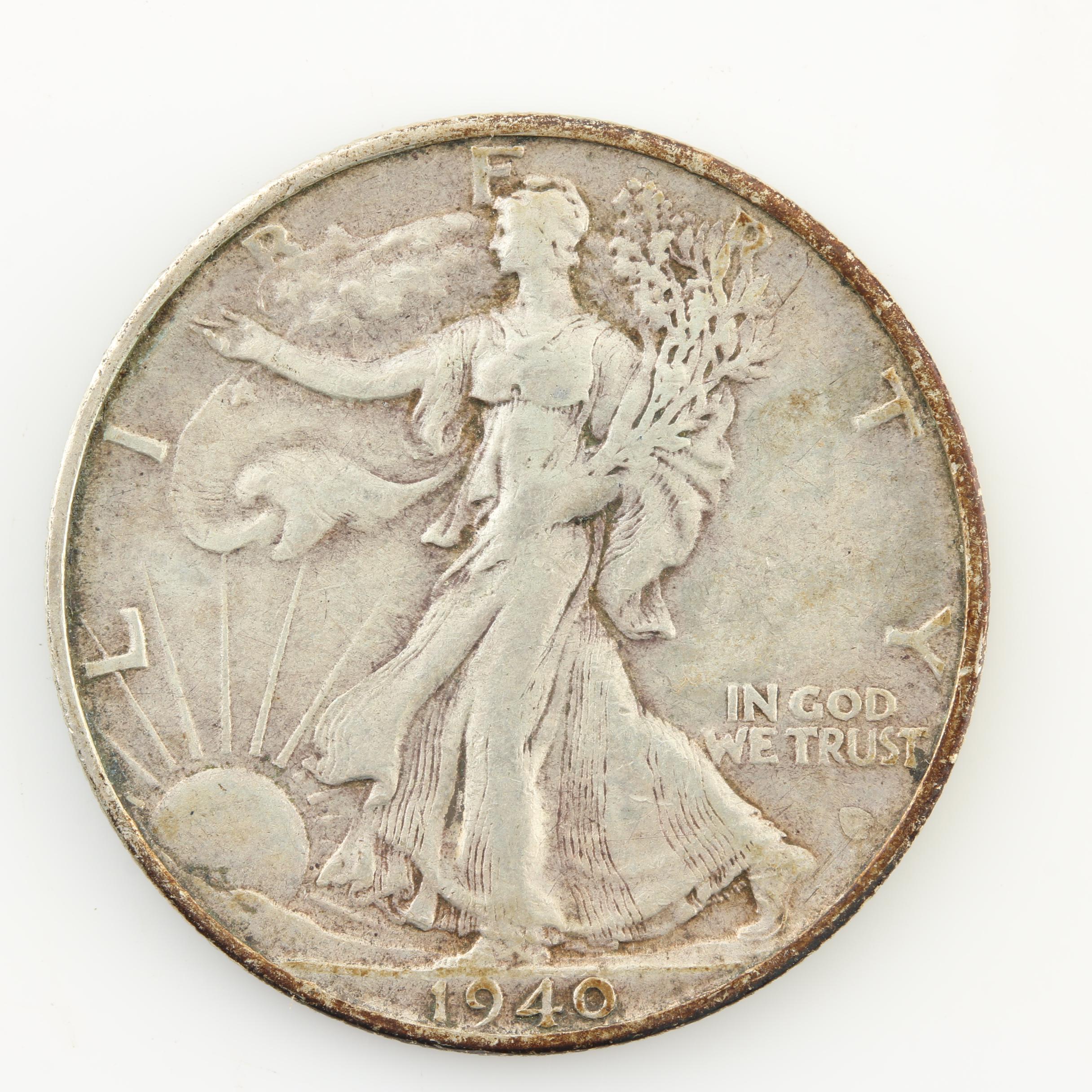 Eight Walking Liberty Silver Half Dollars from the Early 1940s