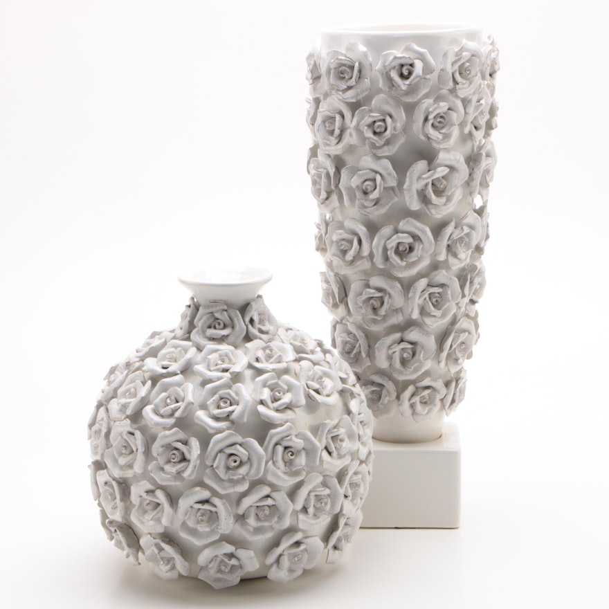 Contemporary Rose Motif Ceramic Vases by PTMD Collection
