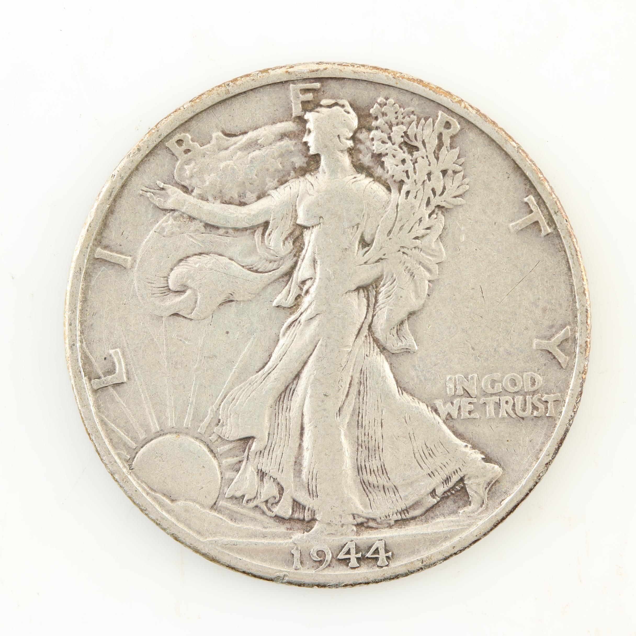 Eight Walking Liberty Silver Half Dollars from the Mid-1940s