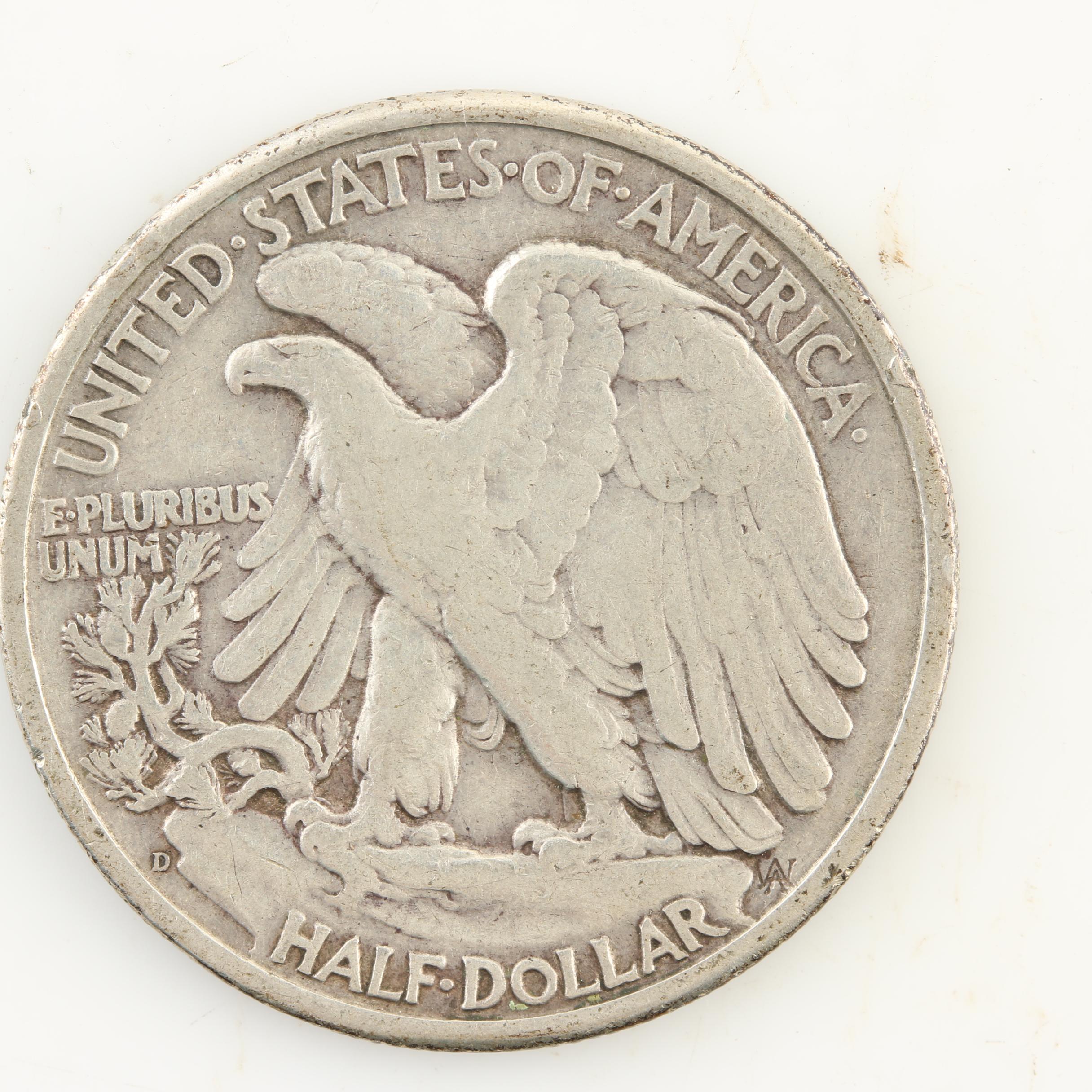 Eight Walking Liberty Silver Half Dollars from the Mid-1940s