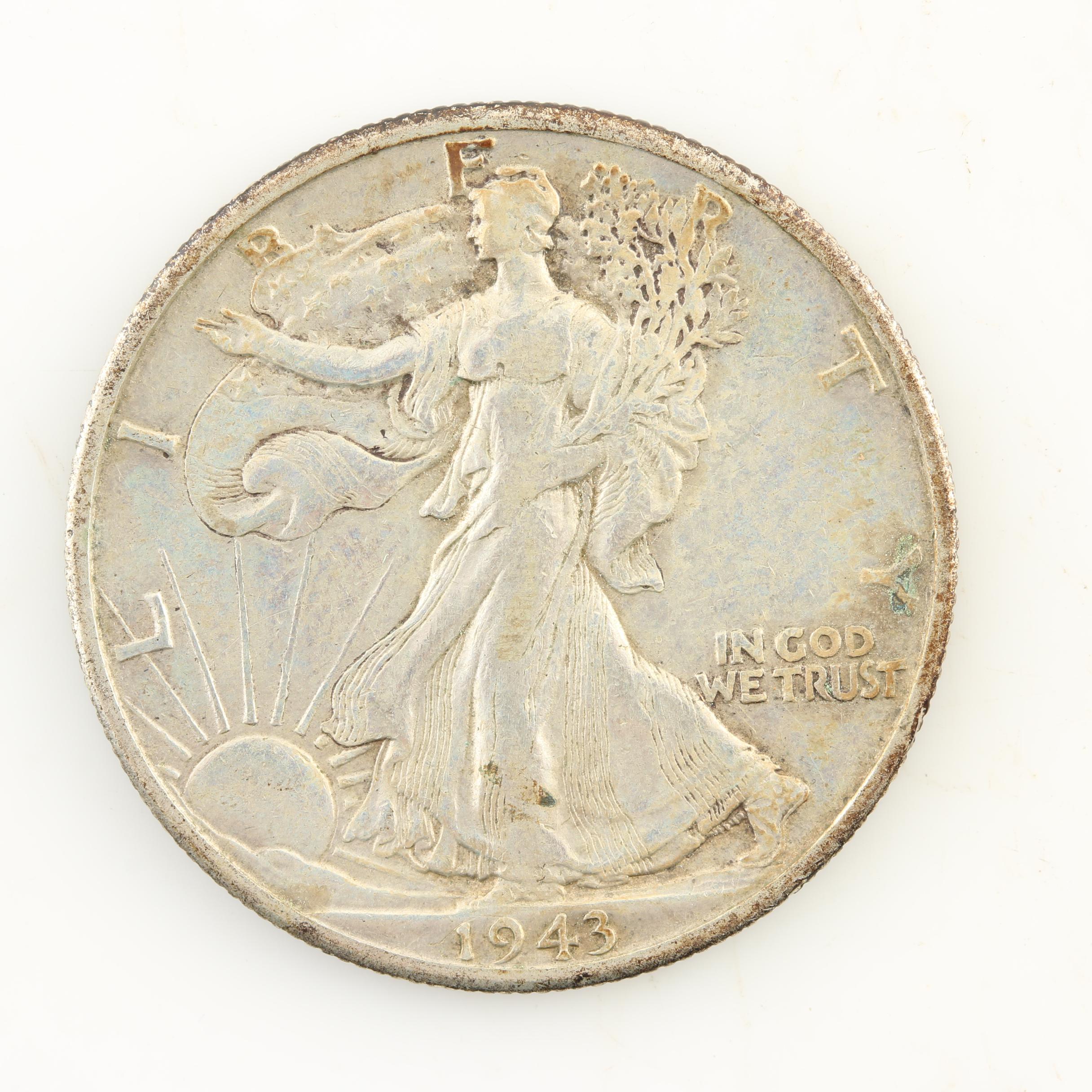 Eight Walking Liberty Silver Half Dollars from the Mid-1940s