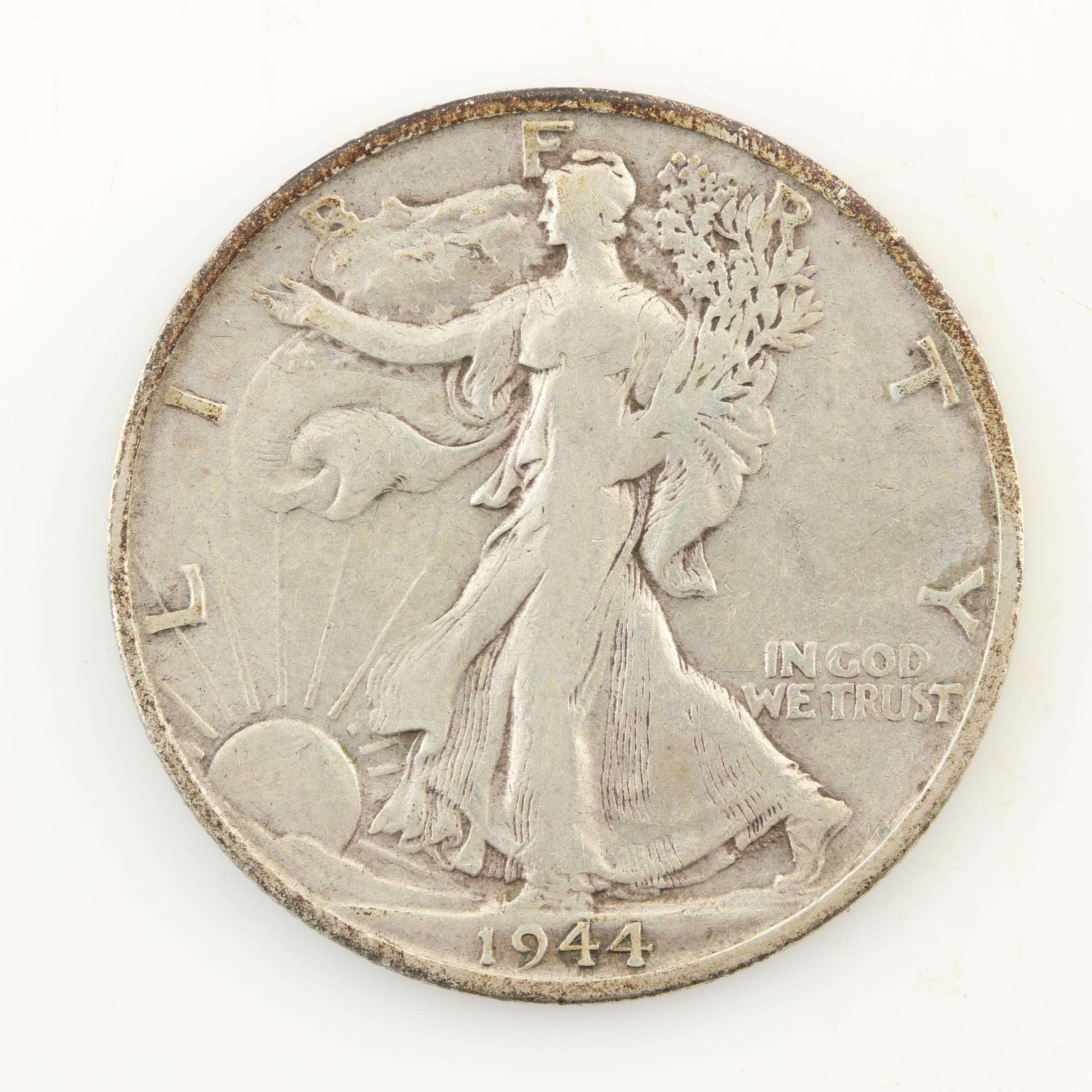 Eight Walking Liberty Silver Half Dollars from the Mid-1940s