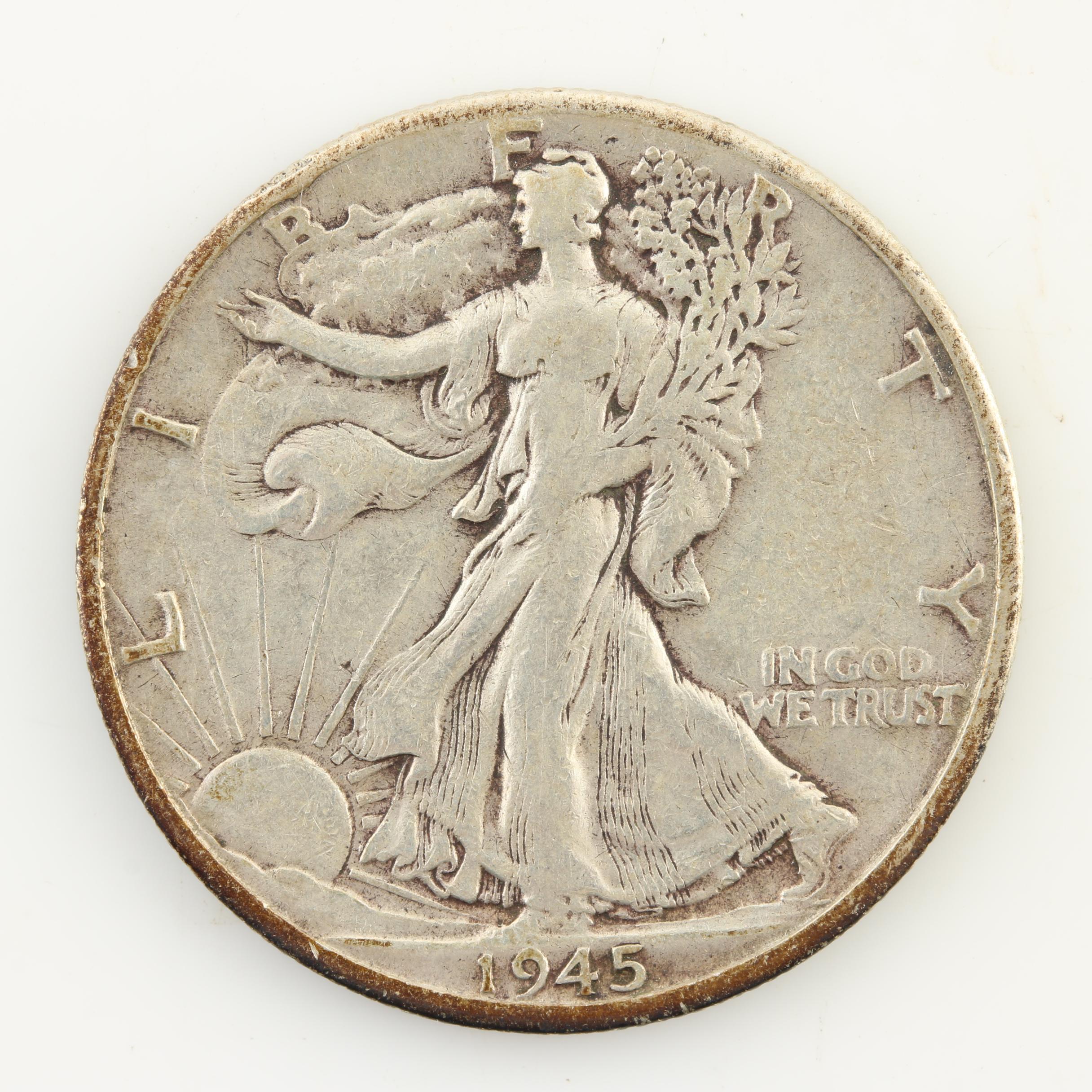 Eight Walking Liberty Silver Half Dollars from the Mid-1940s