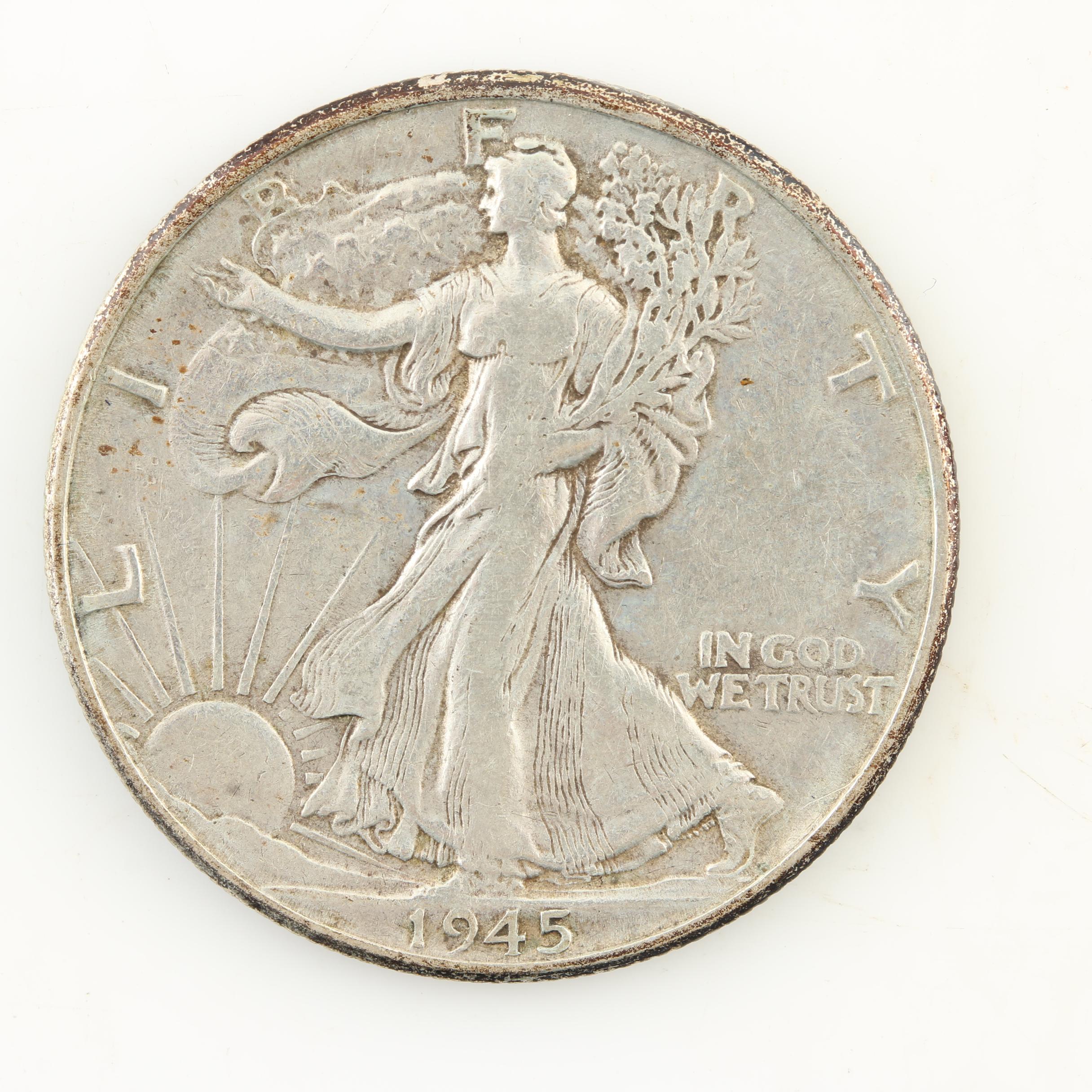Eight Walking Liberty Silver Half Dollars from the Mid-1940s