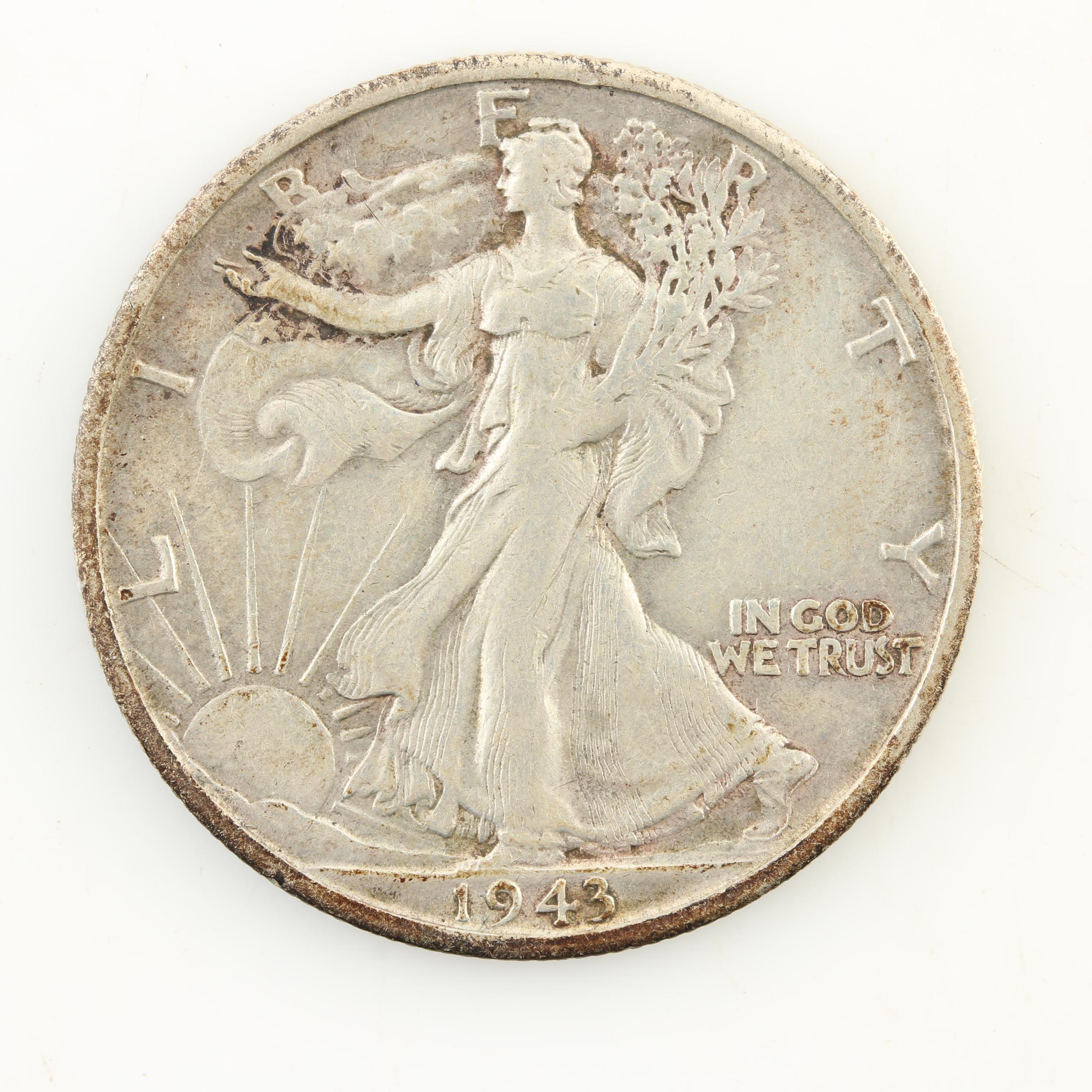 Eight Walking Liberty Silver Half Dollars from the Mid-1940s
