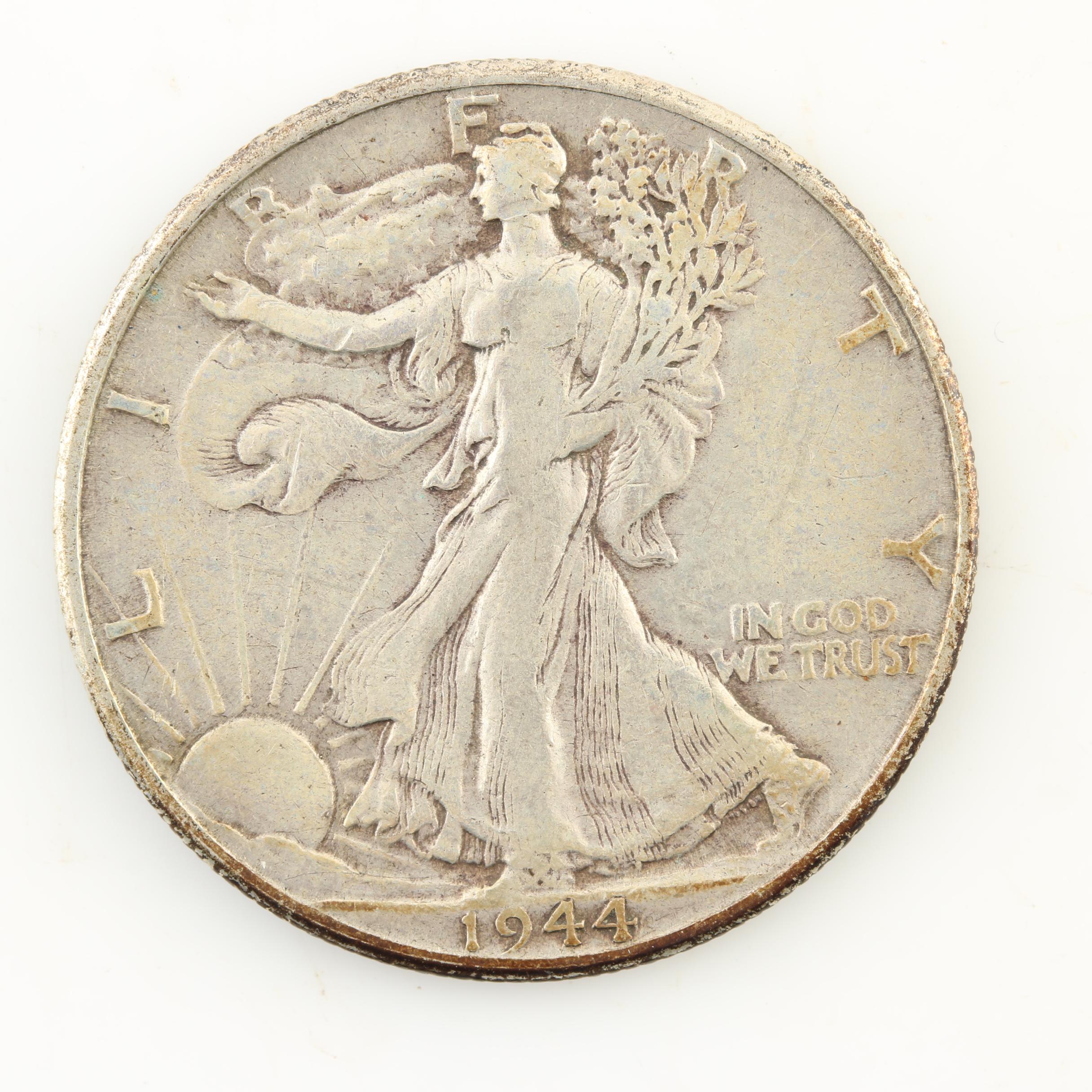 Eight Walking Liberty Silver Half Dollars from the Mid-1940s