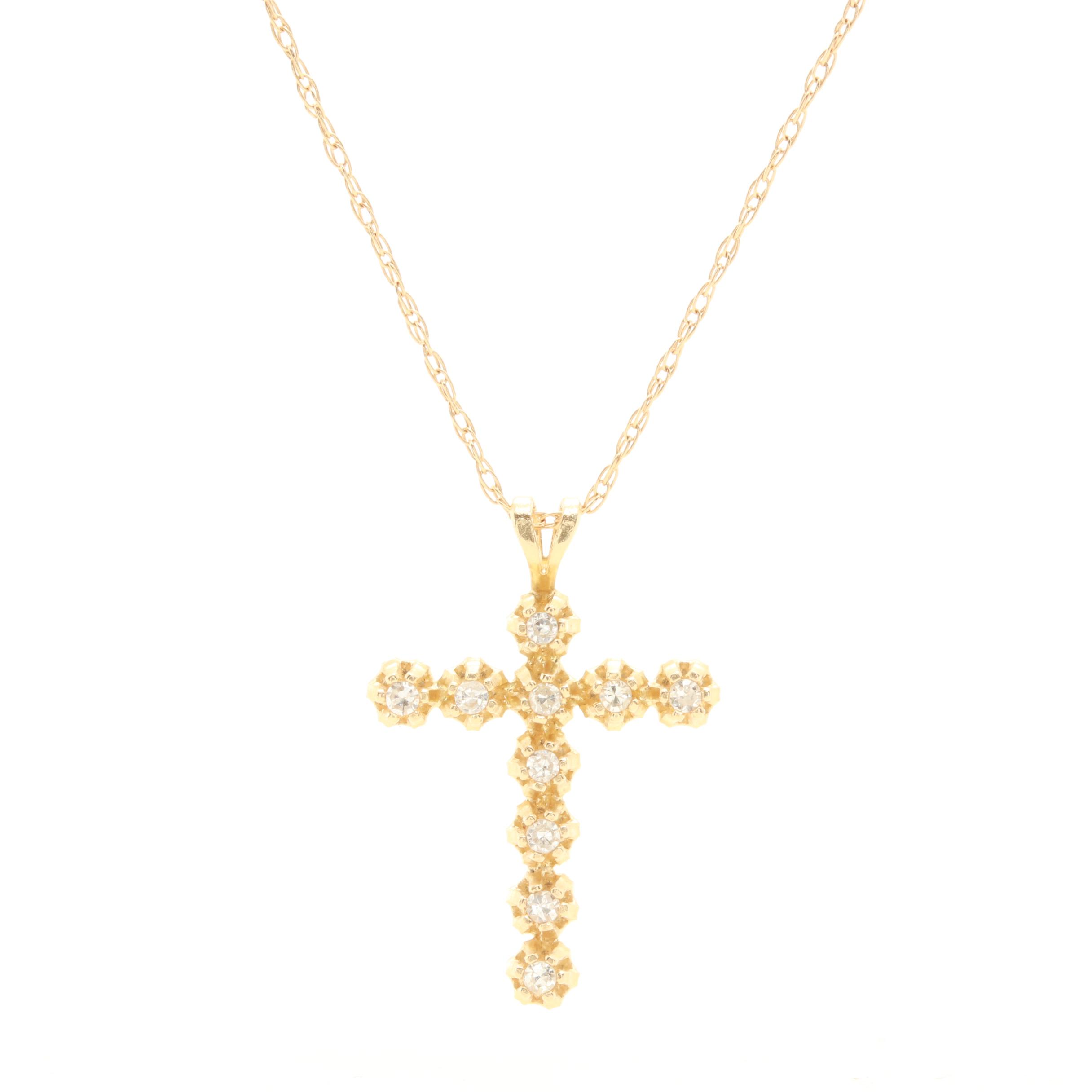 14K Yellow Gold Diamond Cross Necklace