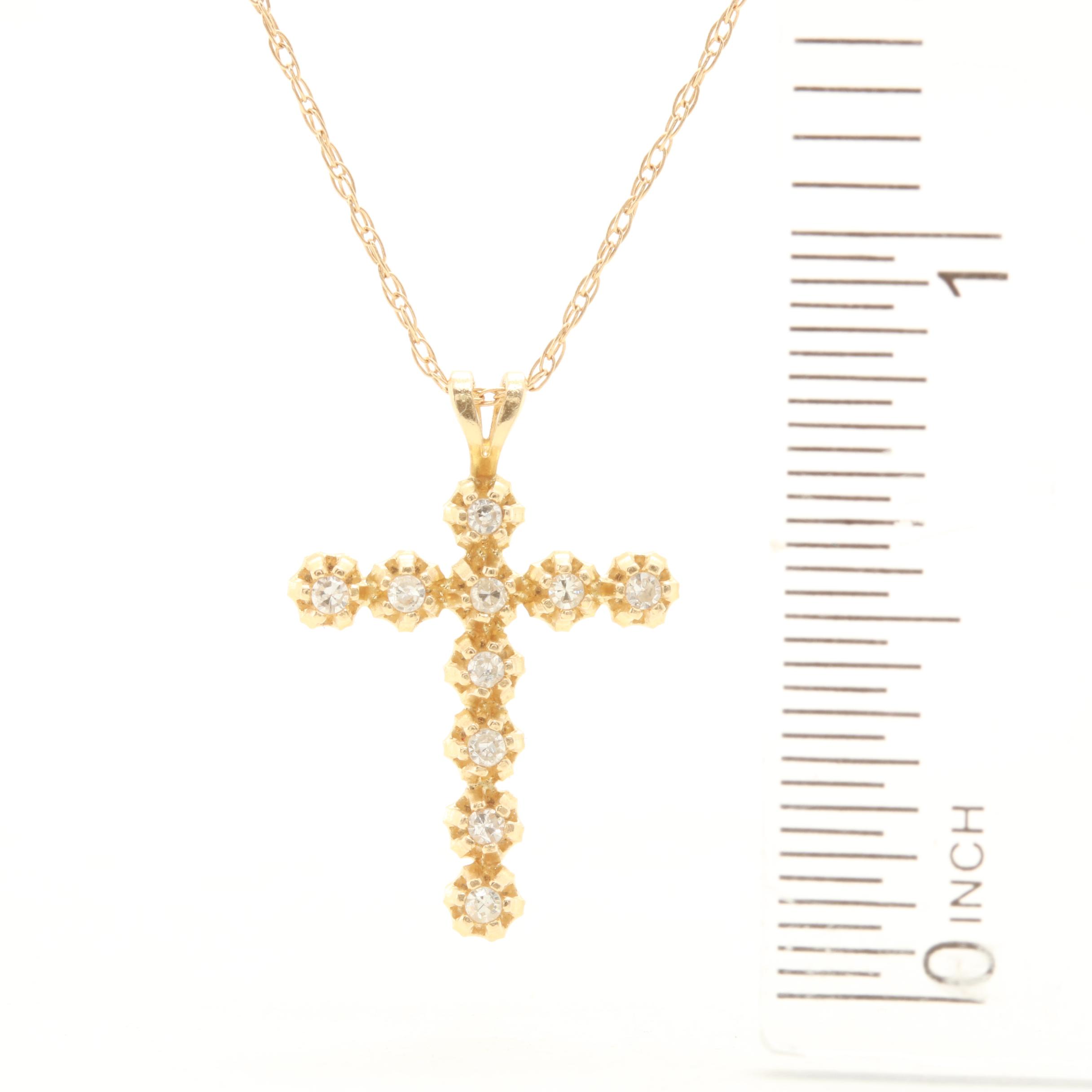 14K Yellow Gold Diamond Cross Necklace