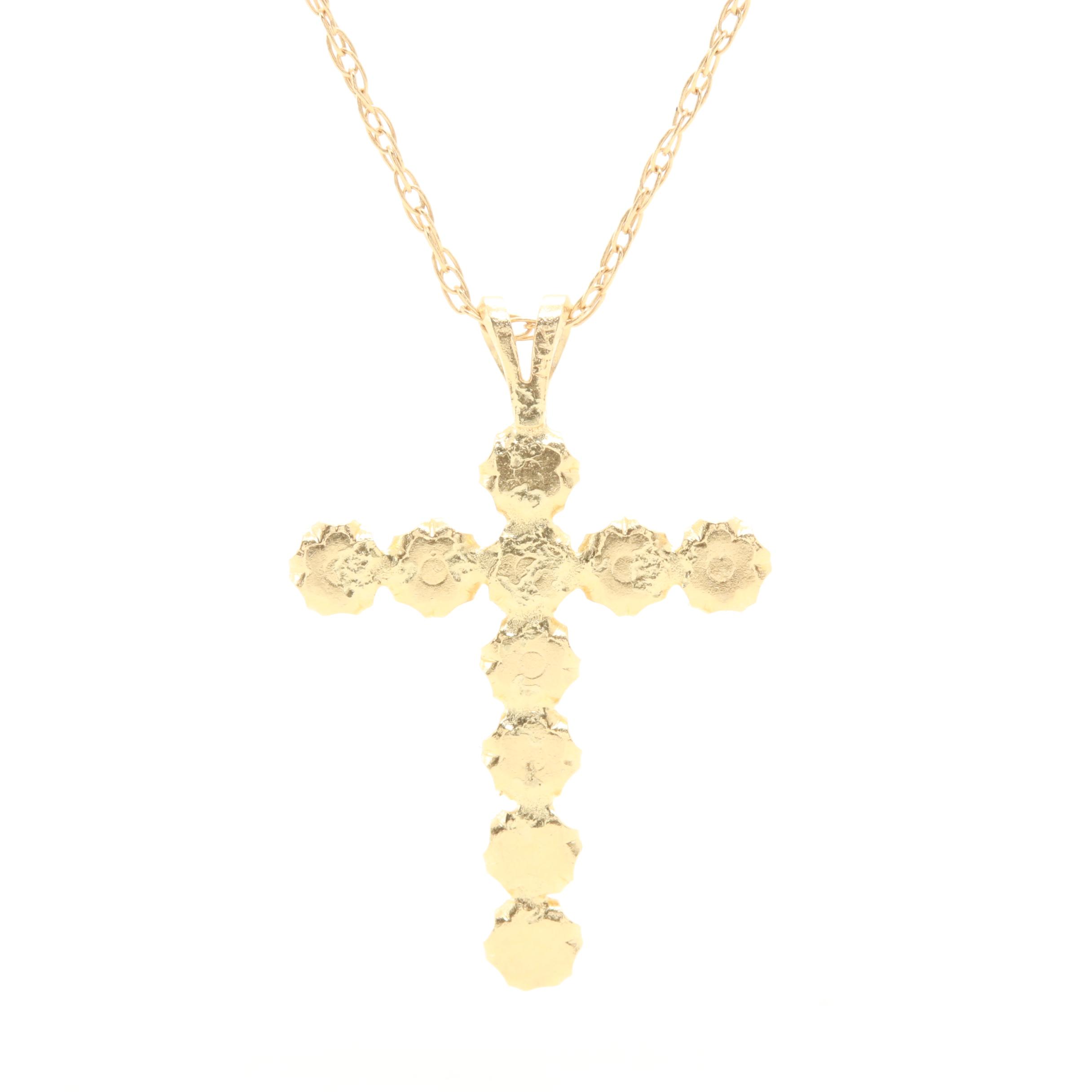 14K Yellow Gold Diamond Cross Necklace
