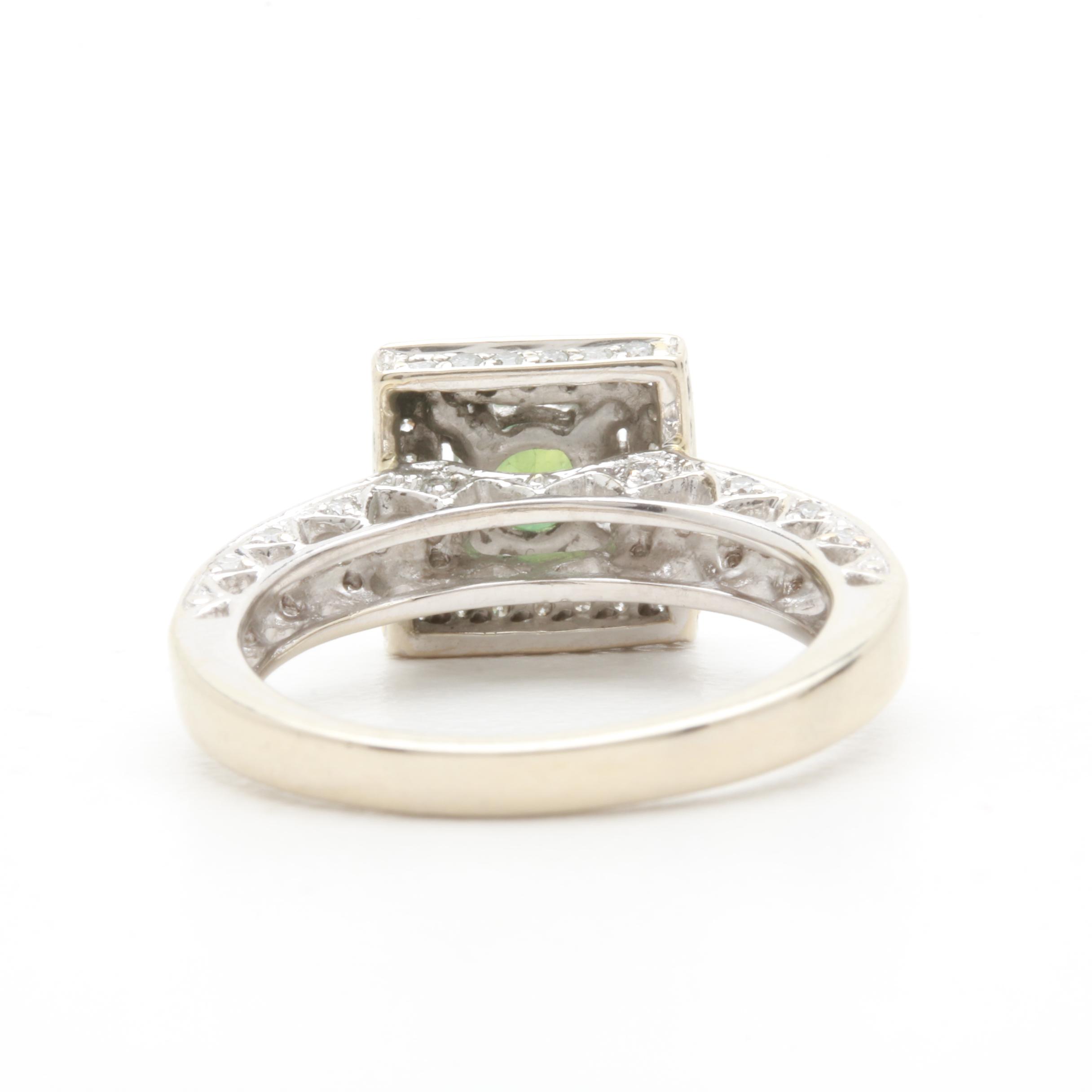 14K White Gold Green Sapphire and Diamond Ring