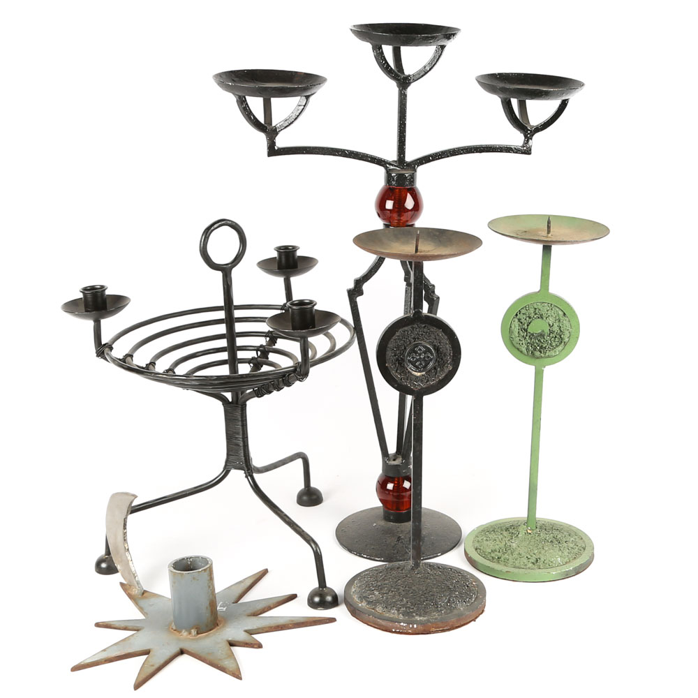 Contemporary Cast Metal Candle Holders