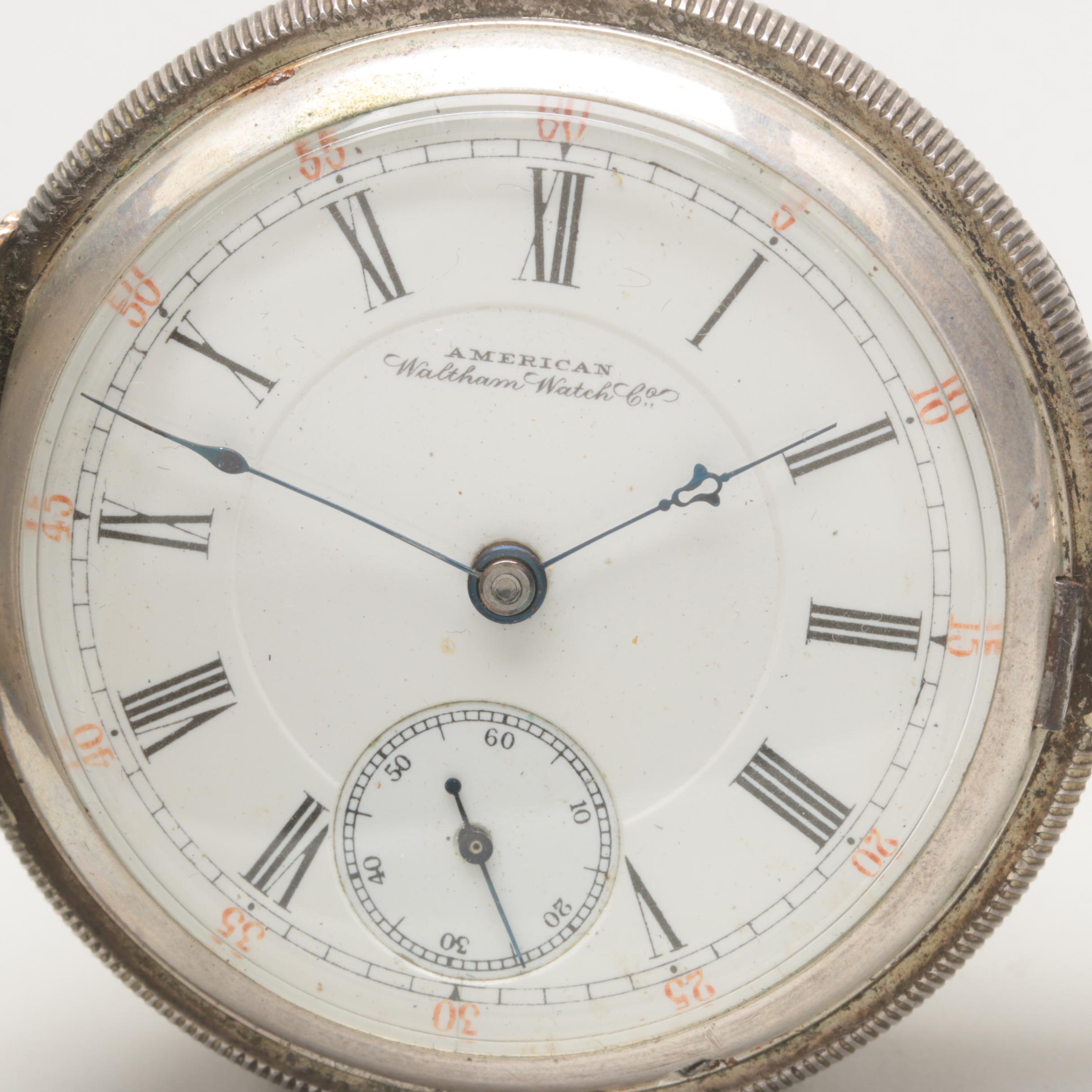 Vintage Circa 1890 American Waltham Coin Silver Pocket Watch