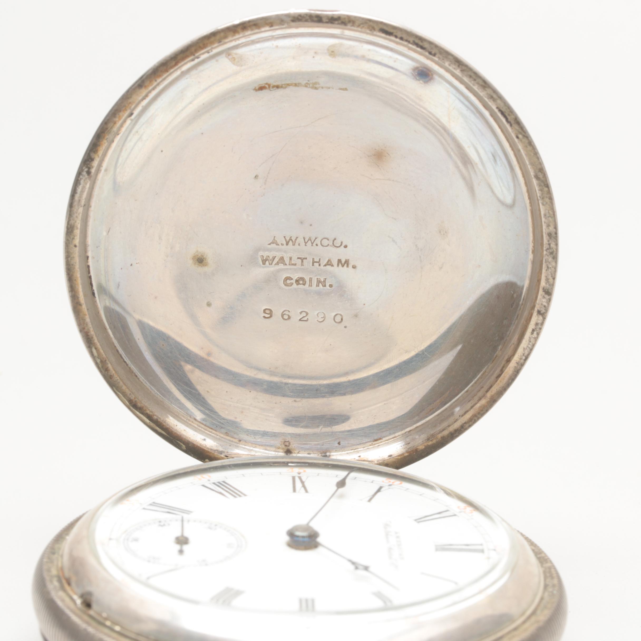 Vintage Circa 1890 American Waltham Coin Silver Pocket Watch
