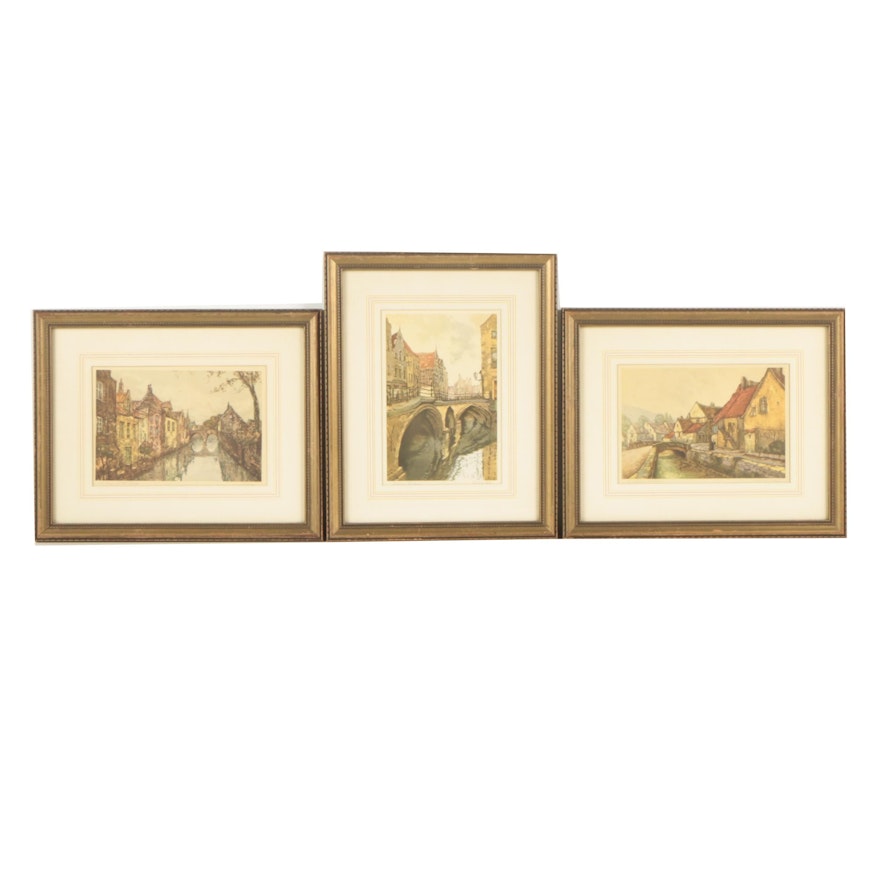 Offset Lithographs after Etchings of European Scenes