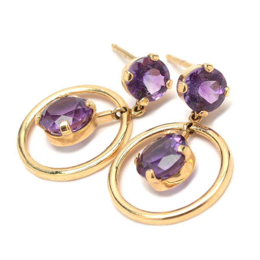 14K Yellow Gold Amethyst Earrings