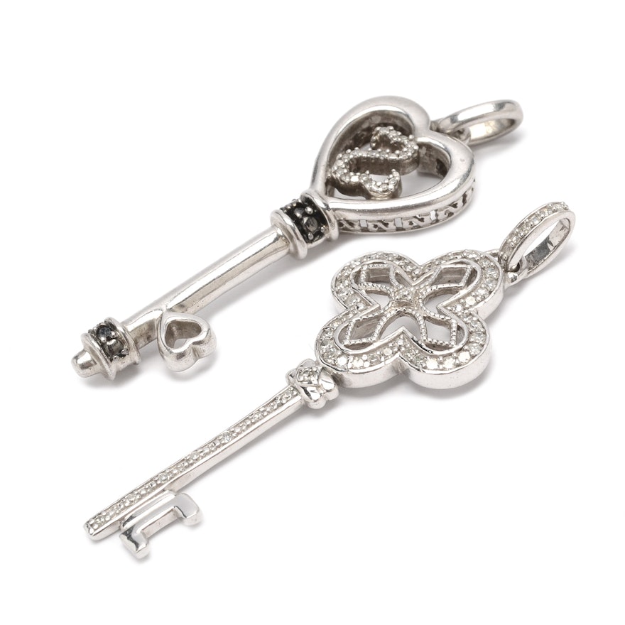 Sterling Silver and Diamond Key Pendants Including Jane Seymour